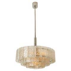Lustre cylindrique à 3 étages en verre glacé de Doria Leuchten, années 1960