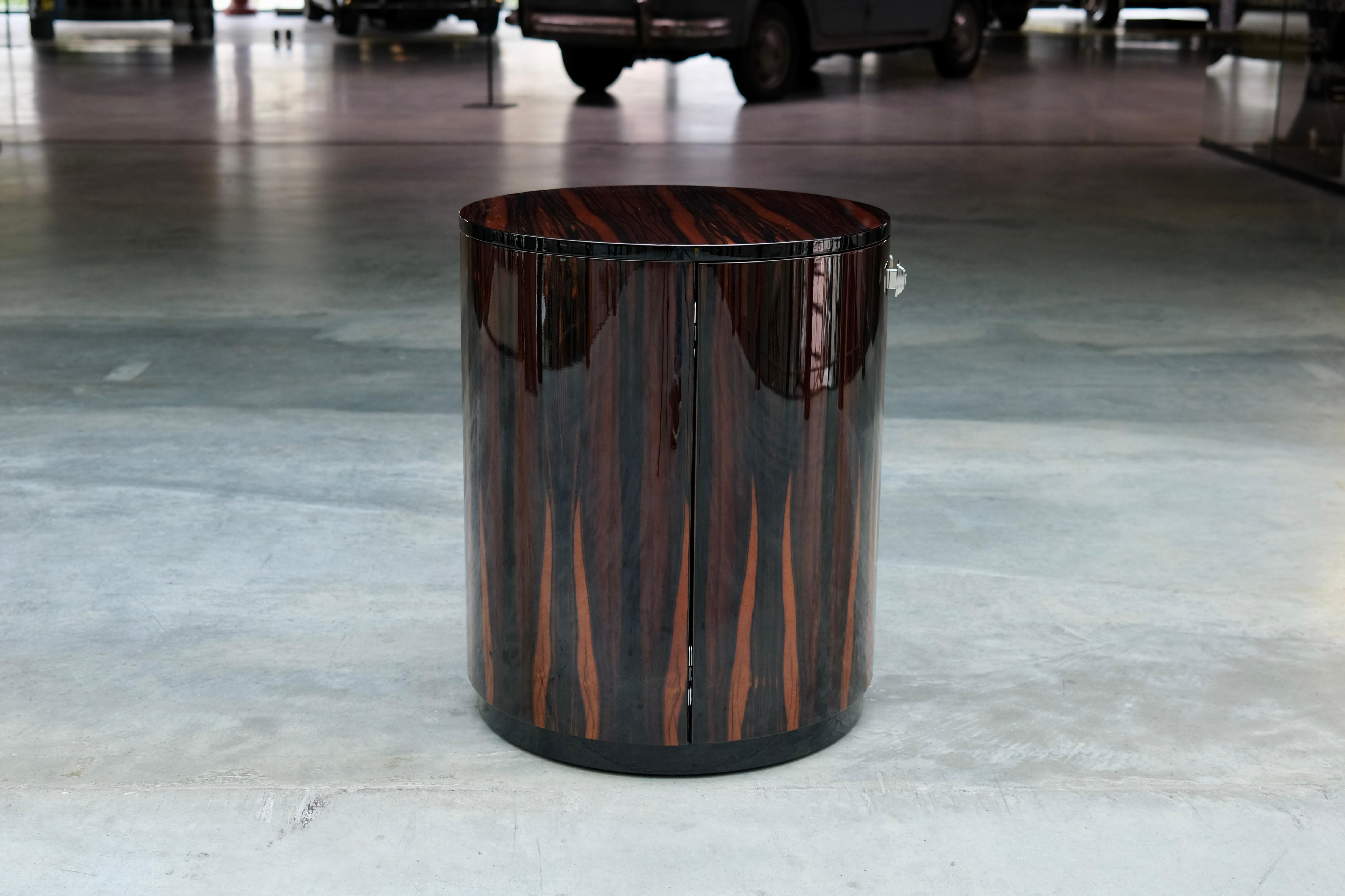 Cylindrical Art Deco Style Side Table in Macassar Wood and Customizable Size For Sale 7