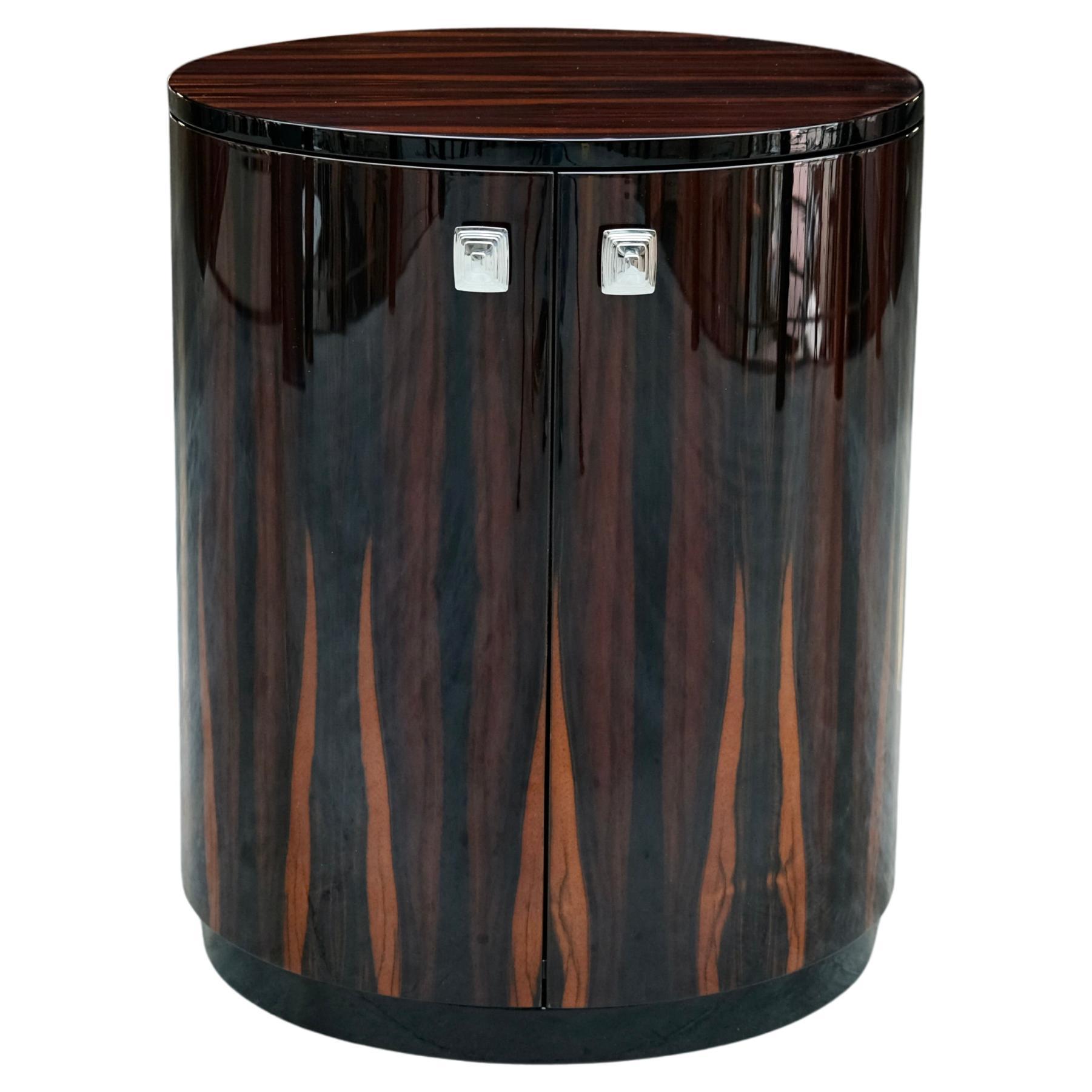 Cylindrical Art Deco Style Side Table in Macassar Wood and Customizable Size For Sale