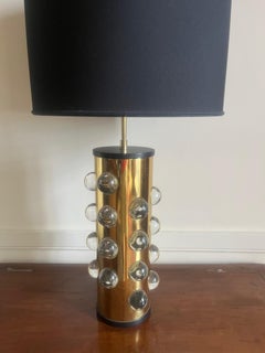 Cylindrical brass and cristal table lamp, Fedele Papagni, early 21thcentury