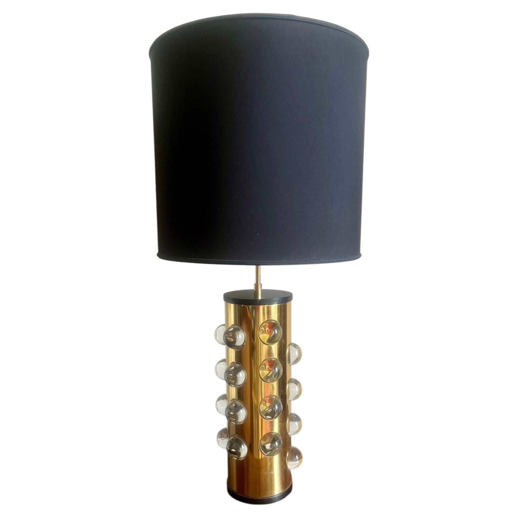 Cylindrical brass and cristal table lamp, Fedele Papagni, early 21thcentury For Sale