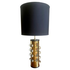Cylindrical brass and cristal table lamp, Fedele Papagni, early 21thcentury