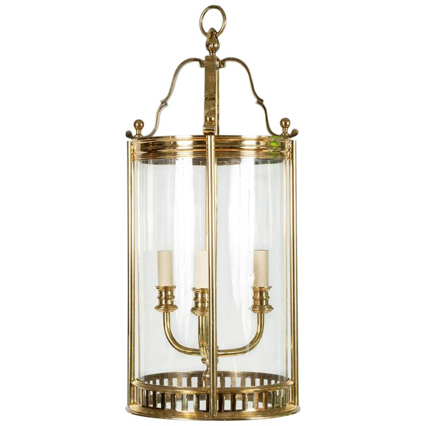 Cylindrical Brass Hall Lantern, with 3 Lights