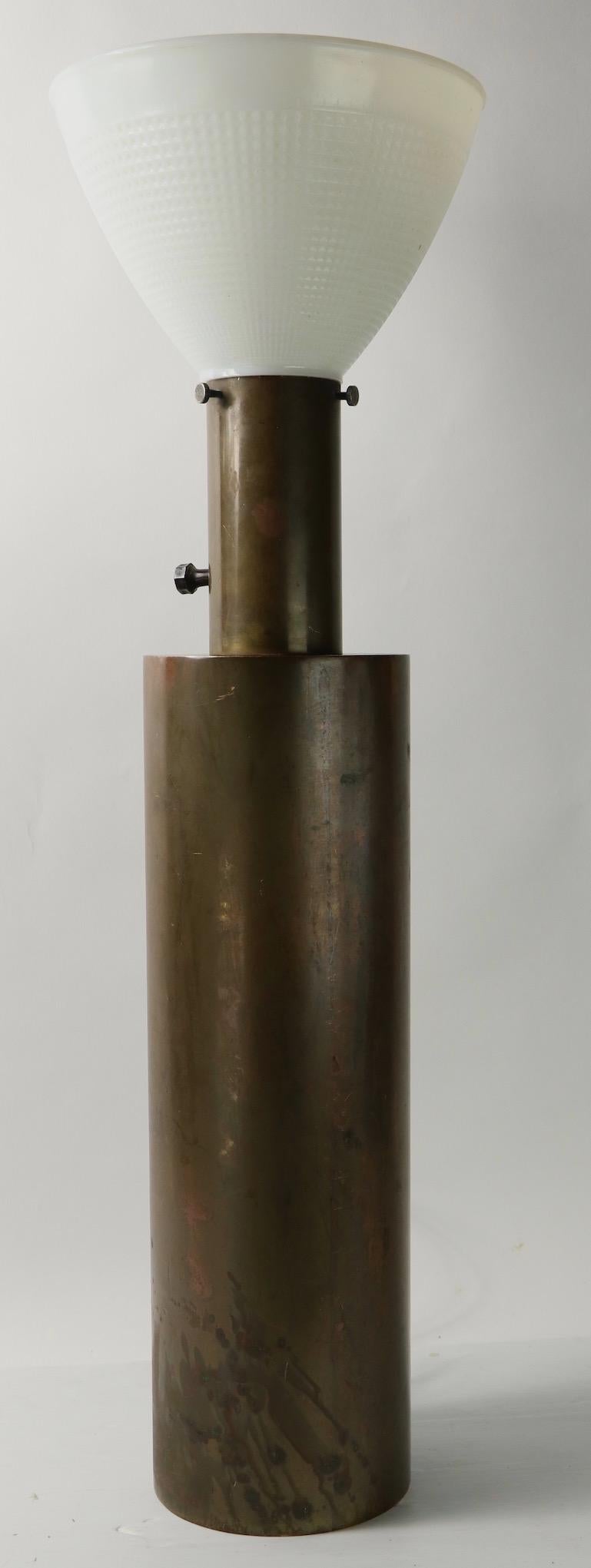 International Style Cylindrical Brass Mid Century Table Lamp For Sale