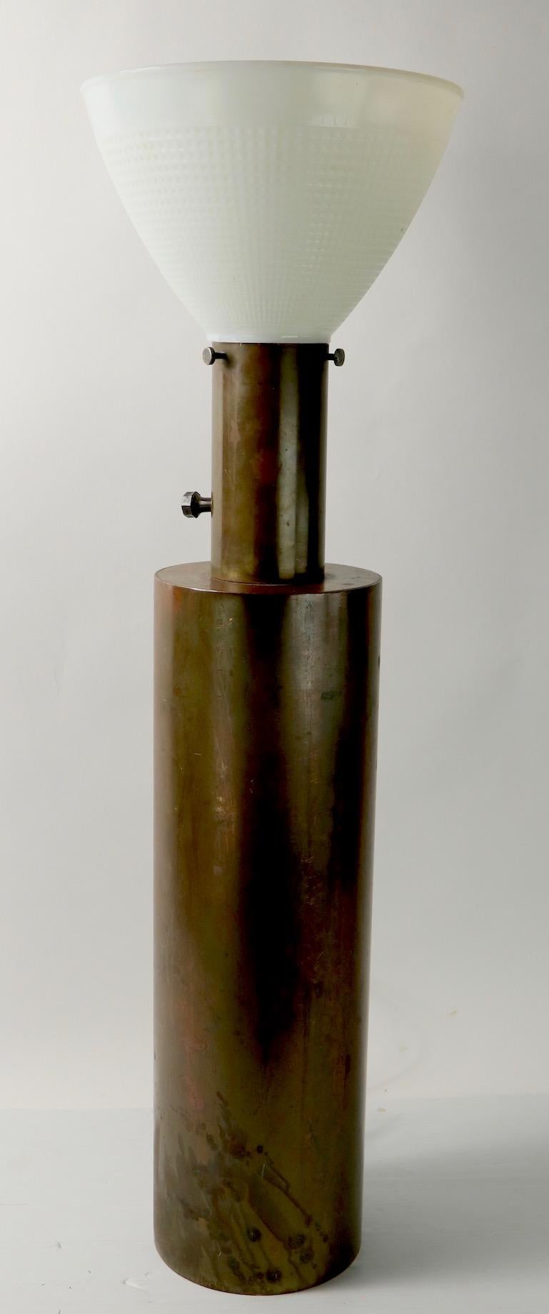 20th Century Cylindrical Brass Mid Century Table Lamp For Sale