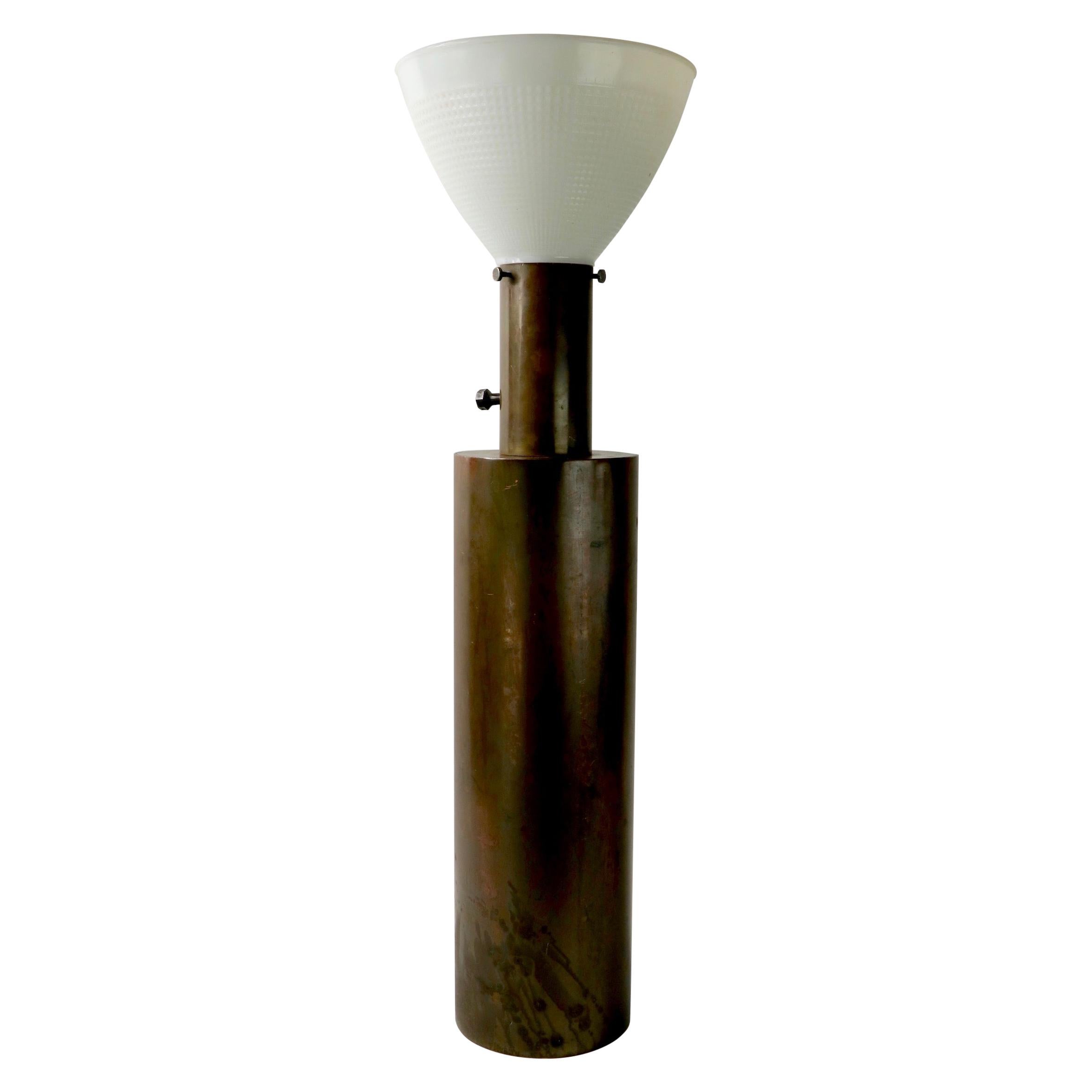 Cylindrical Brass Mid Century Table Lamp For Sale