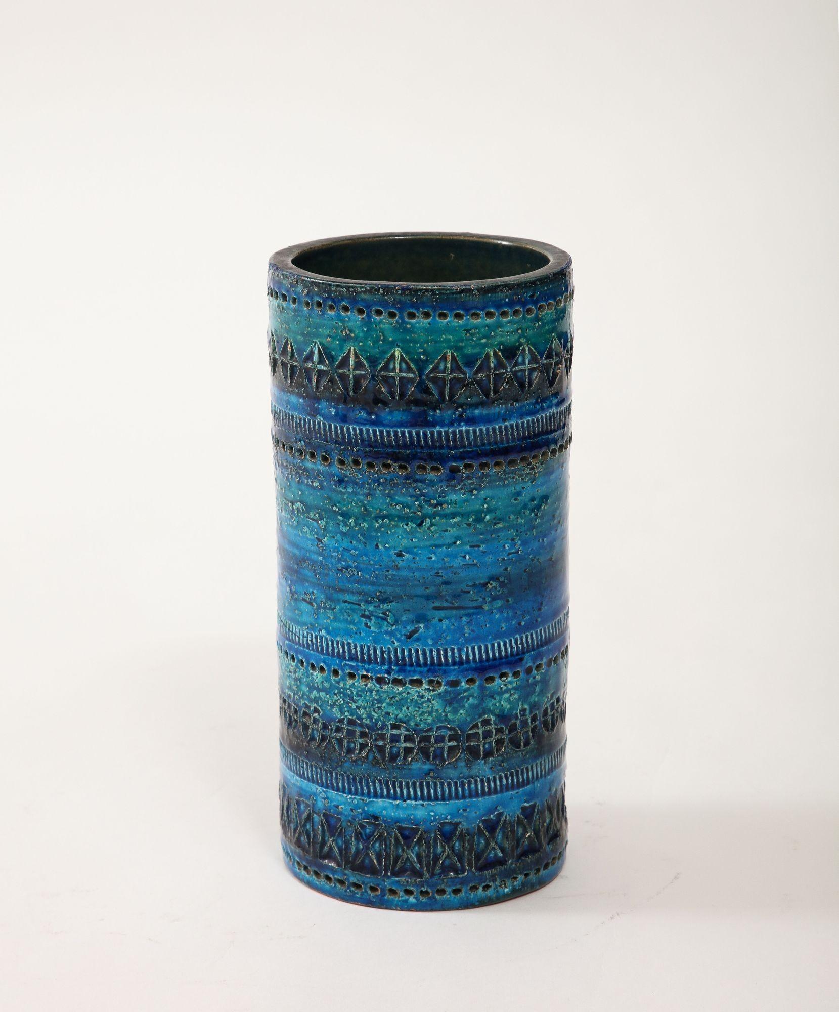 Italian Cylindrical Ceramic Bitossi Vase Italy. Circa 1960. For Sale