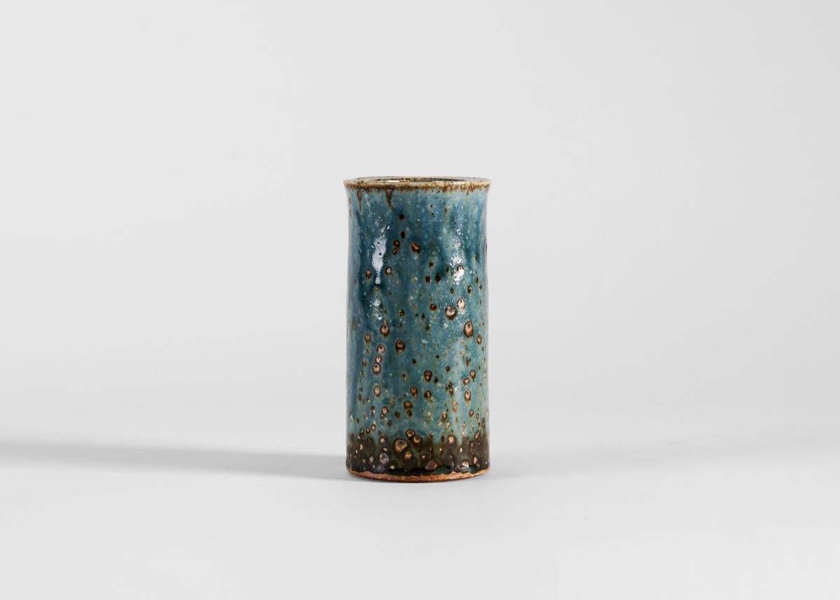 Mid-Century Modern Cylindrical Ceramic Vase in Blue, Marianne Westman for Rorstrand, Sweden, 1960s For Sale