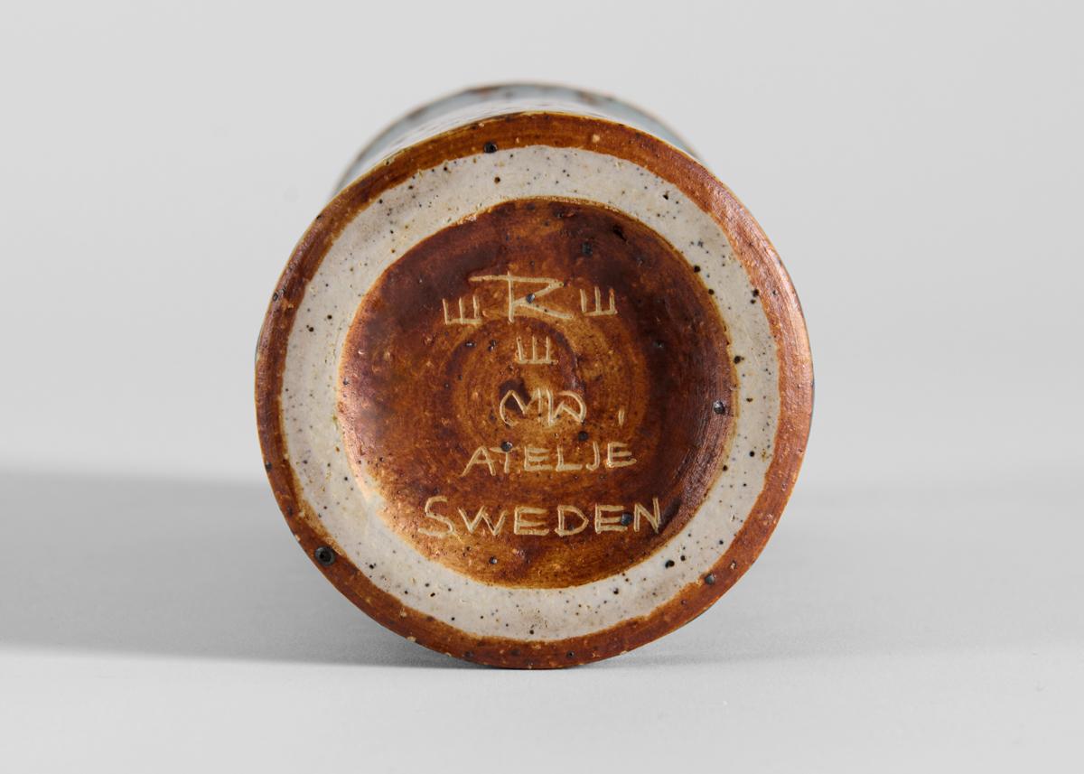 Svedese Vaso cilindrico in ceramica blu, Marianne Westman per Rorstrand, Svezia, anni '60 in vendita