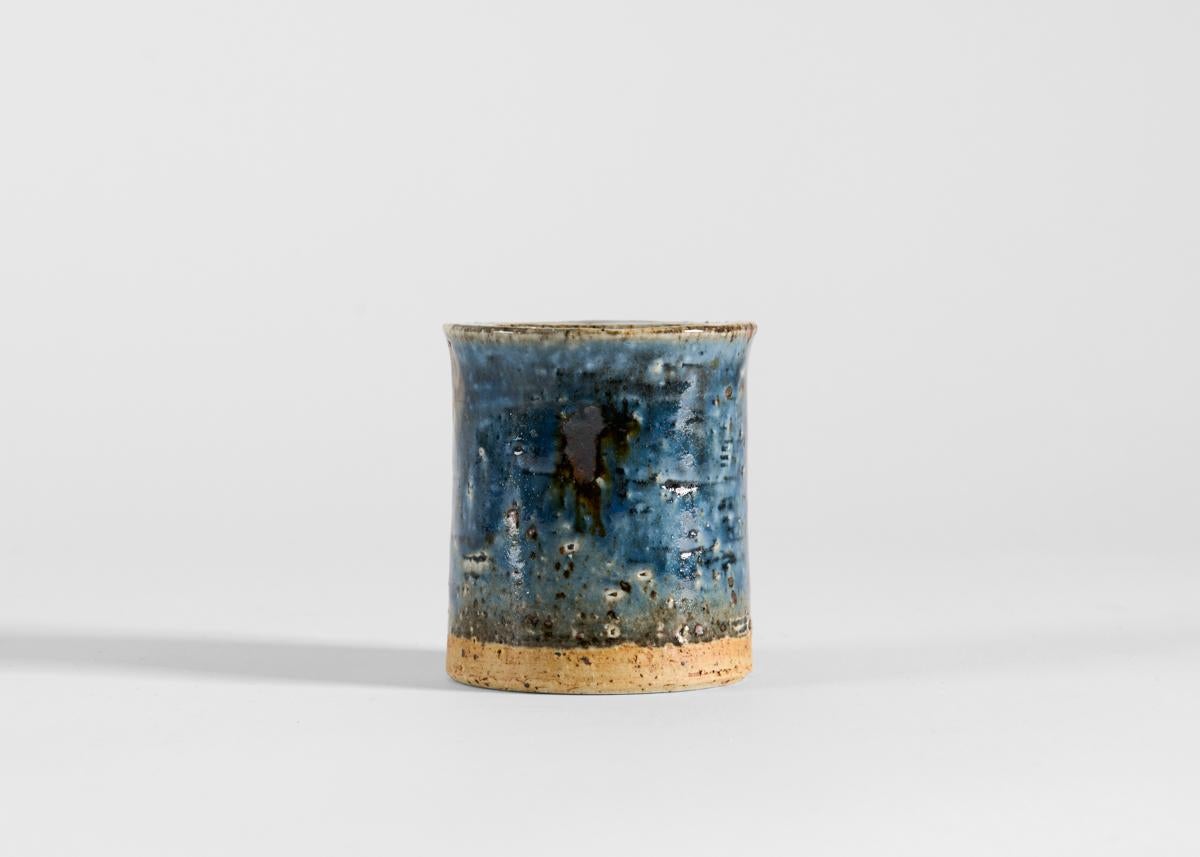 Swedish Cylindrical Ceramic Vase in Blue, Marianne Westman for Rorstrand, Sweden, 1960s For Sale