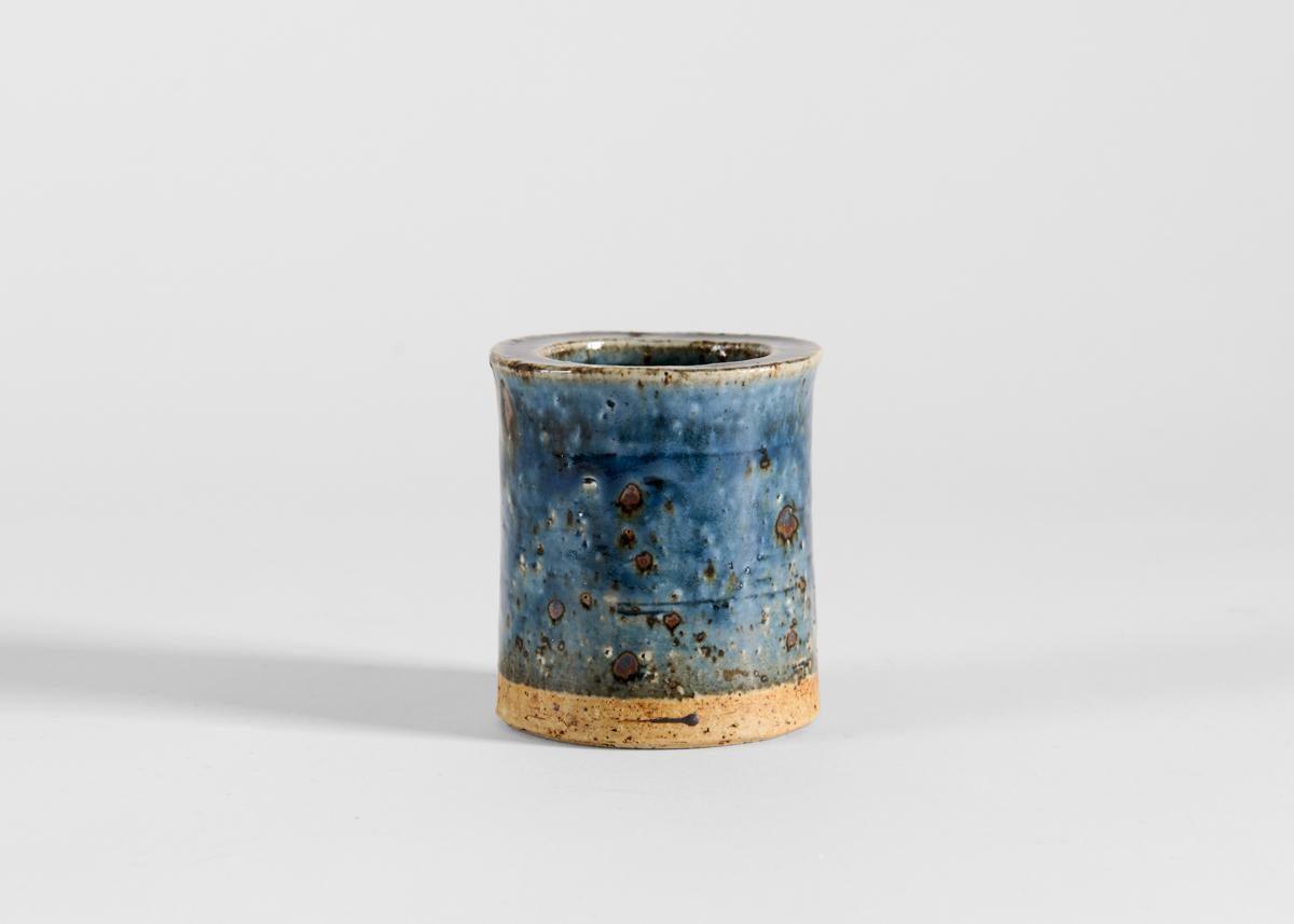 Cylindrical Ceramic Vase in Blue, Marianne Westman for Rorstrand, Sweden, 1960s In Good Condition For Sale In New York, NY