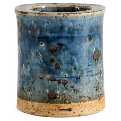 Vase cylindrique en céramique bleue, Marianne Westman pour Rorstrand, Suède, années 1960