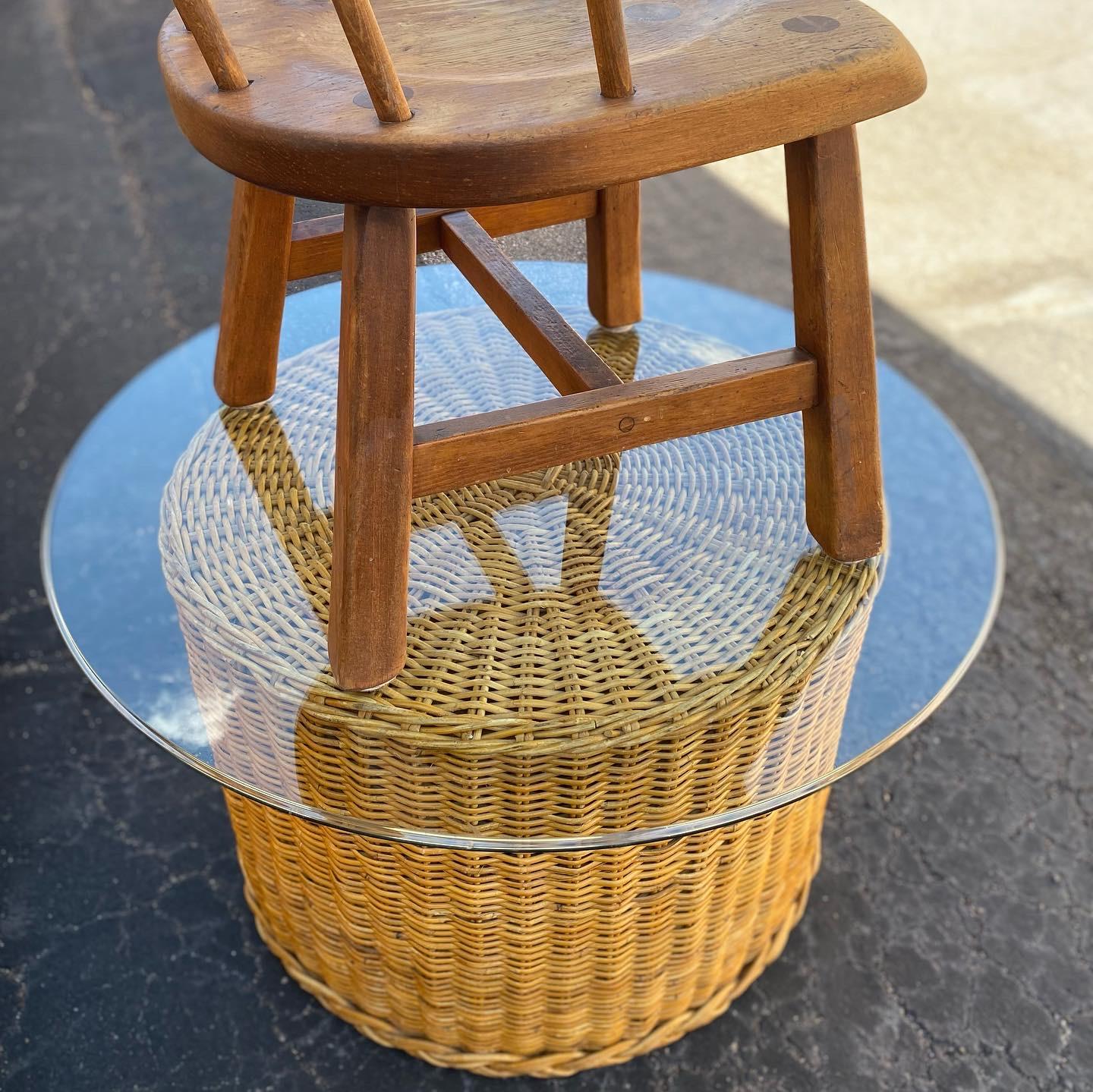 Cylindrical Coastal Braided Rattan Large Side Table or Petite Cocktail Table For Sale 1
