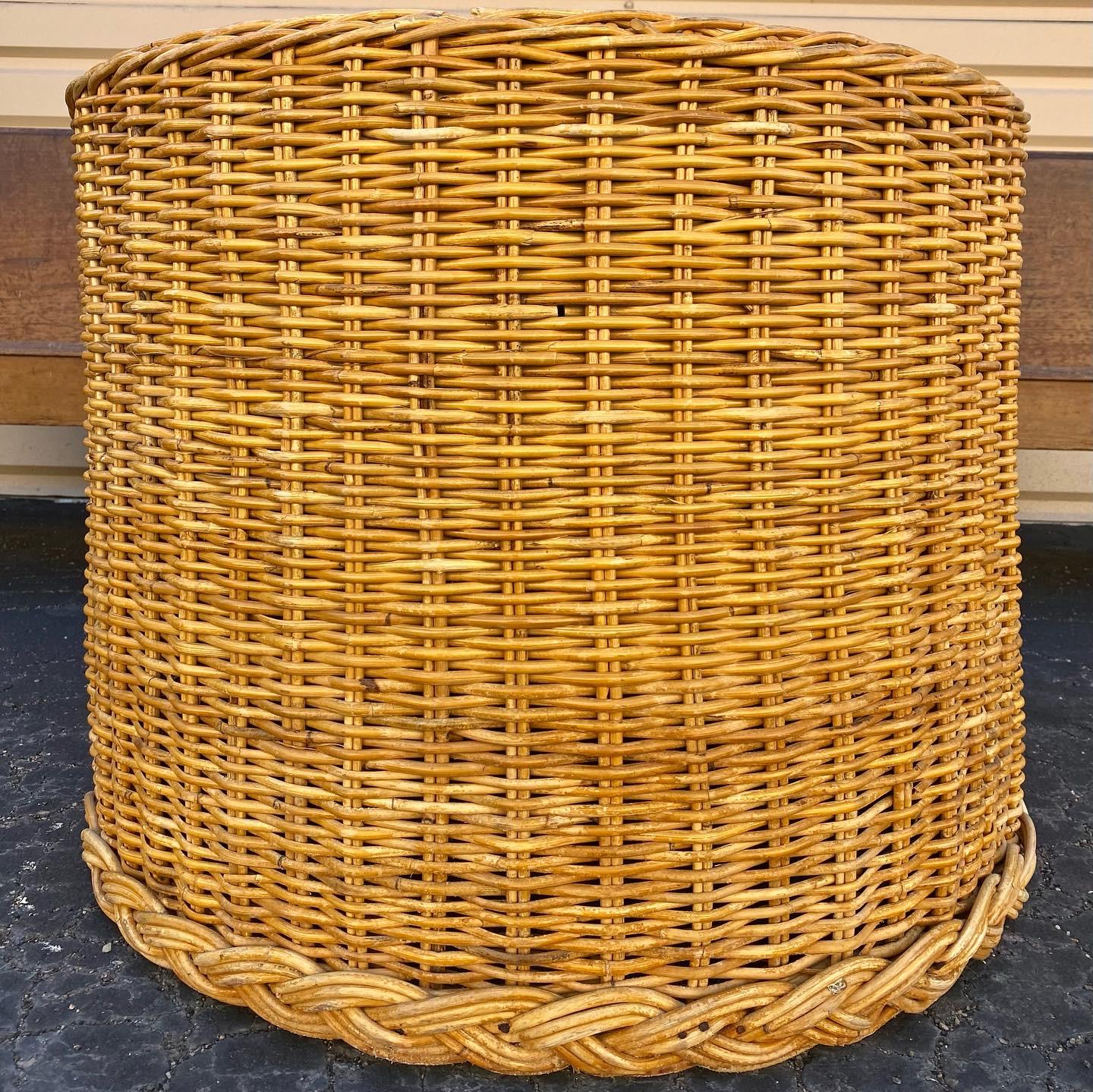 Cylindrical Coastal Braided Rattan Large Side Table or Petite Cocktail Table For Sale 2