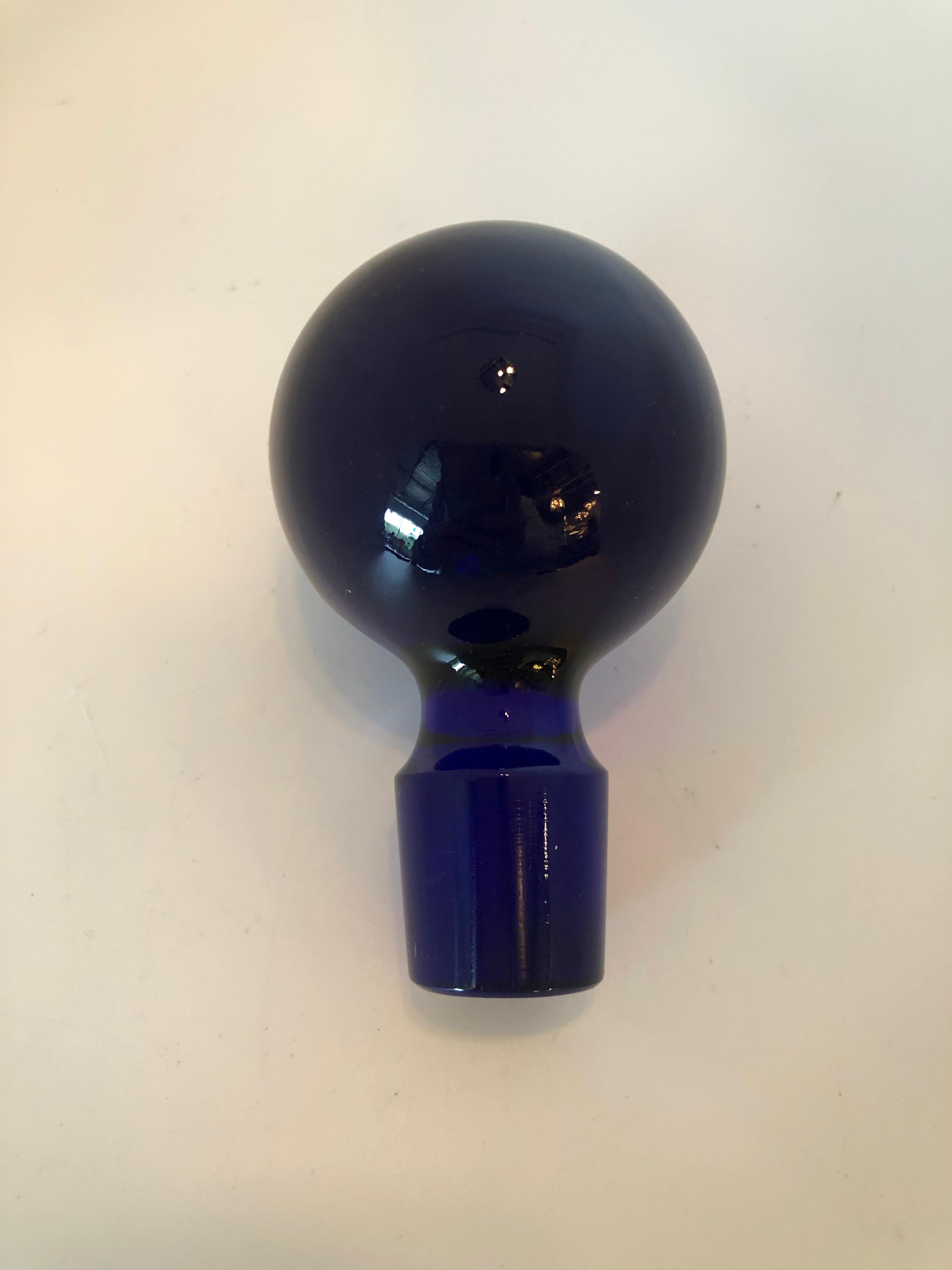 Cylindrical Cobalt Blue Cast Glass Decanter with Large Ball Stopper 2