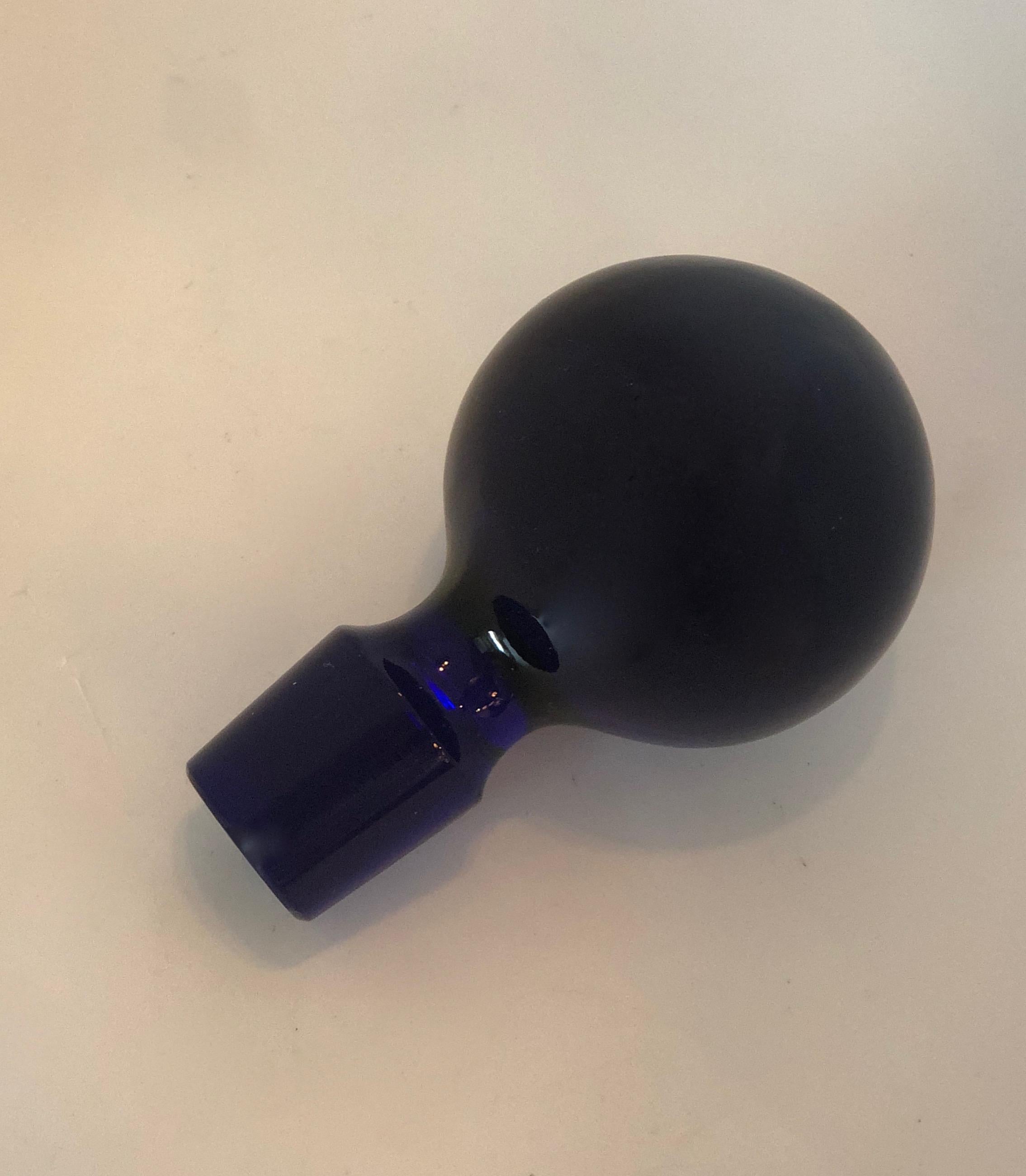 Cylindrical Cobalt Blue Cast Glass Decanter with Large Ball Stopper 3