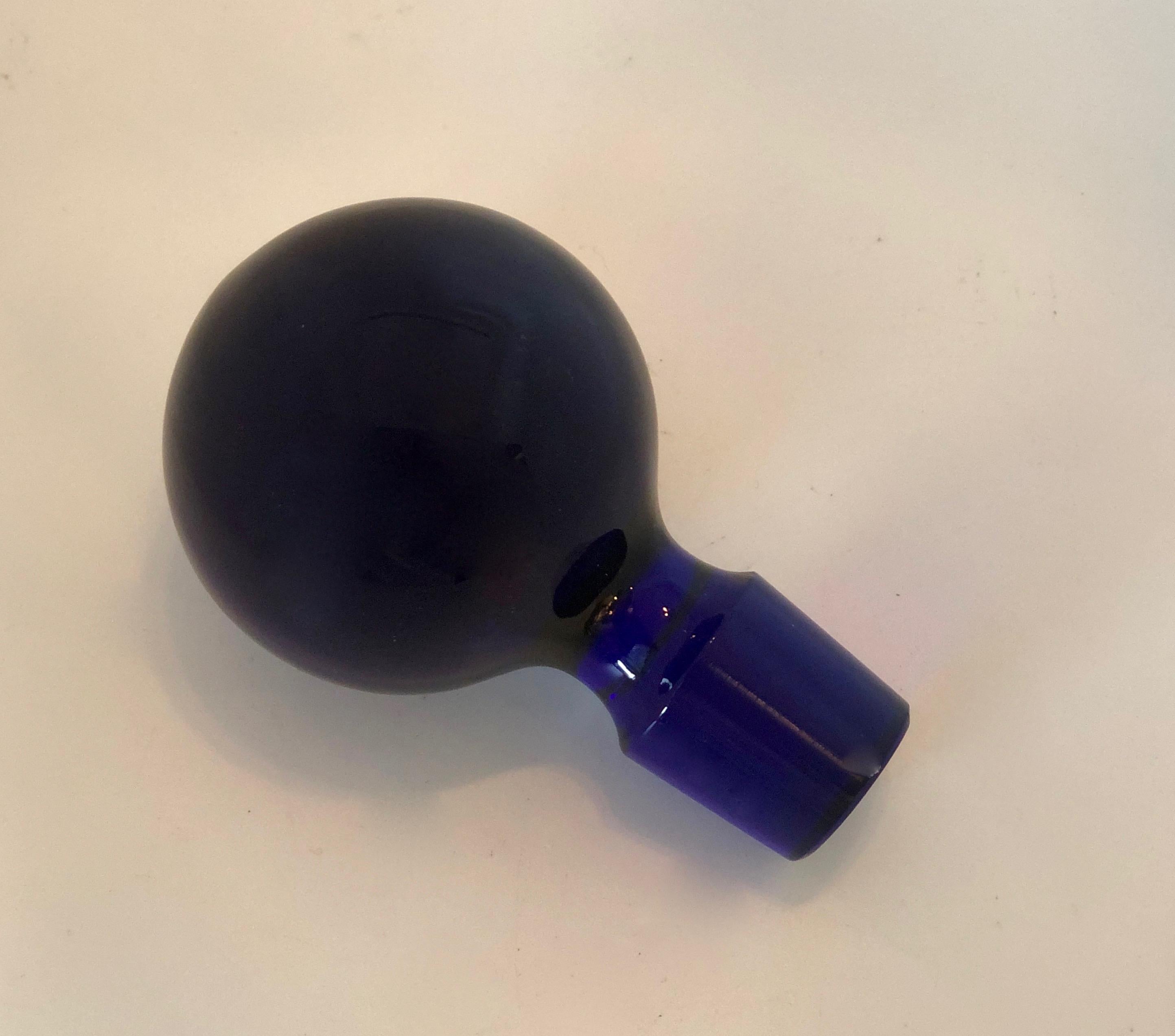 Cylindrical Cobalt Blue Cast Glass Decanter with Large Ball Stopper 4