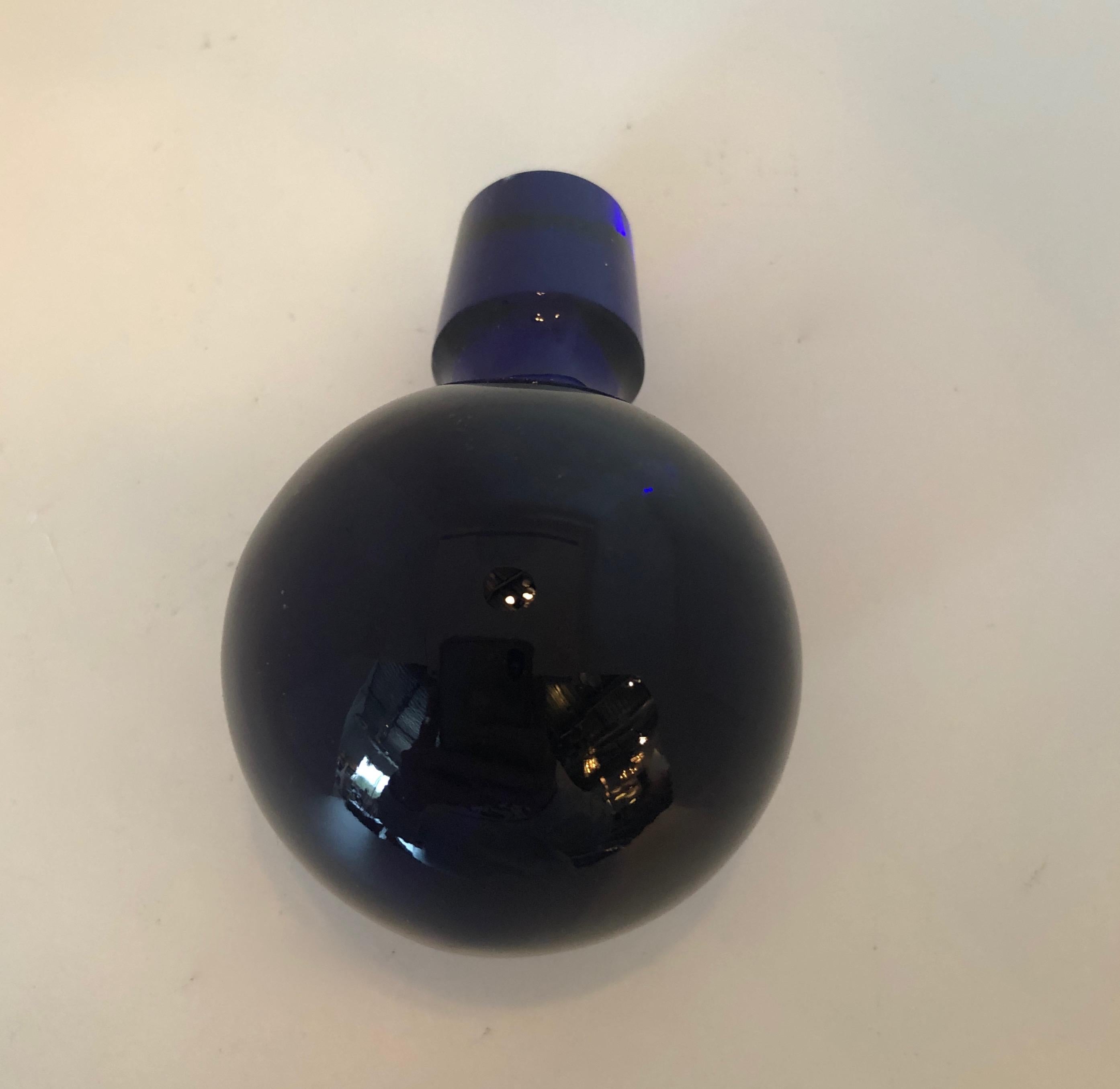 Cylindrical Cobalt Blue Cast Glass Decanter with Large Ball Stopper 5