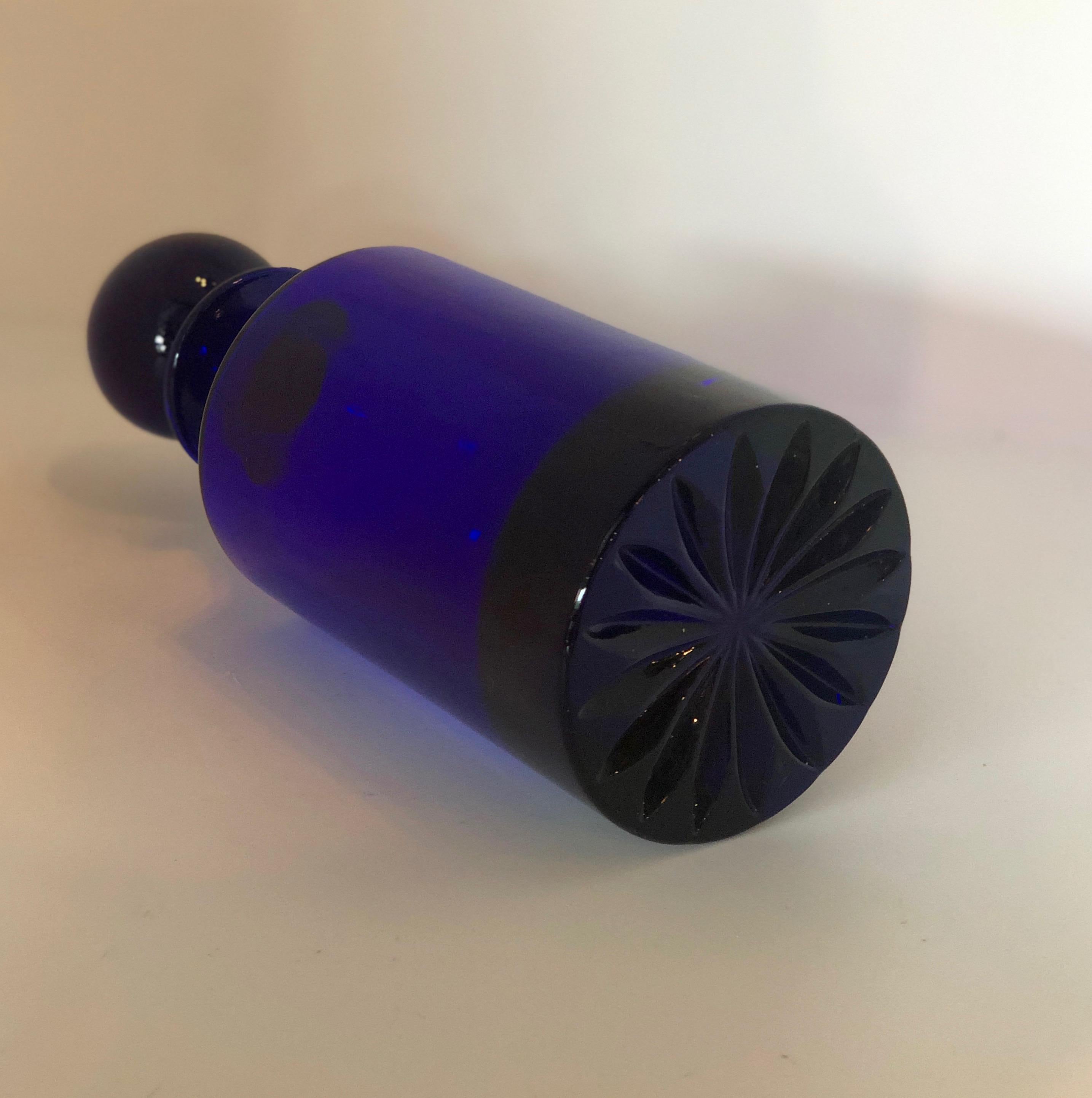 Cylindrical Cobalt Blue Cast Glass Decanter with Large Ball Stopper 7