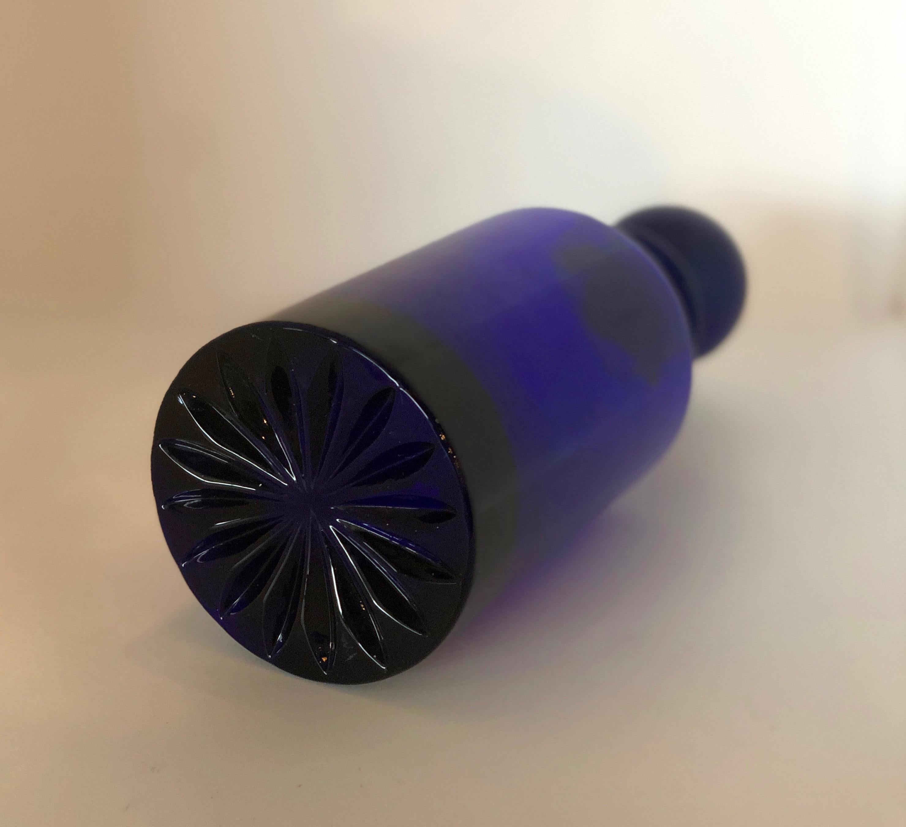 Cylindrical Cobalt Blue Cast Glass Decanter with Large Ball Stopper 8