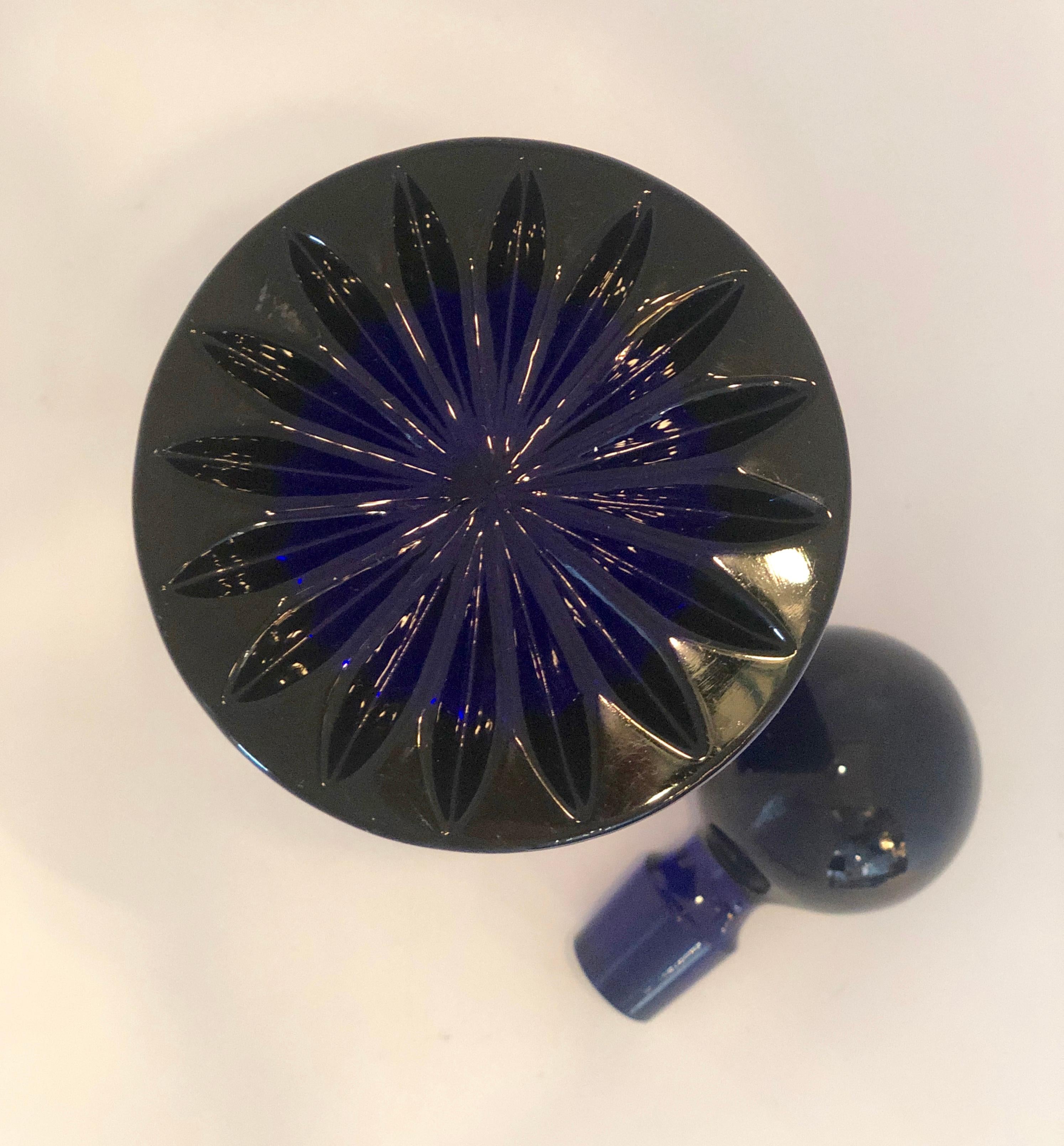 Cylindrical Cobalt Blue Cast Glass Decanter with Large Ball Stopper 9
