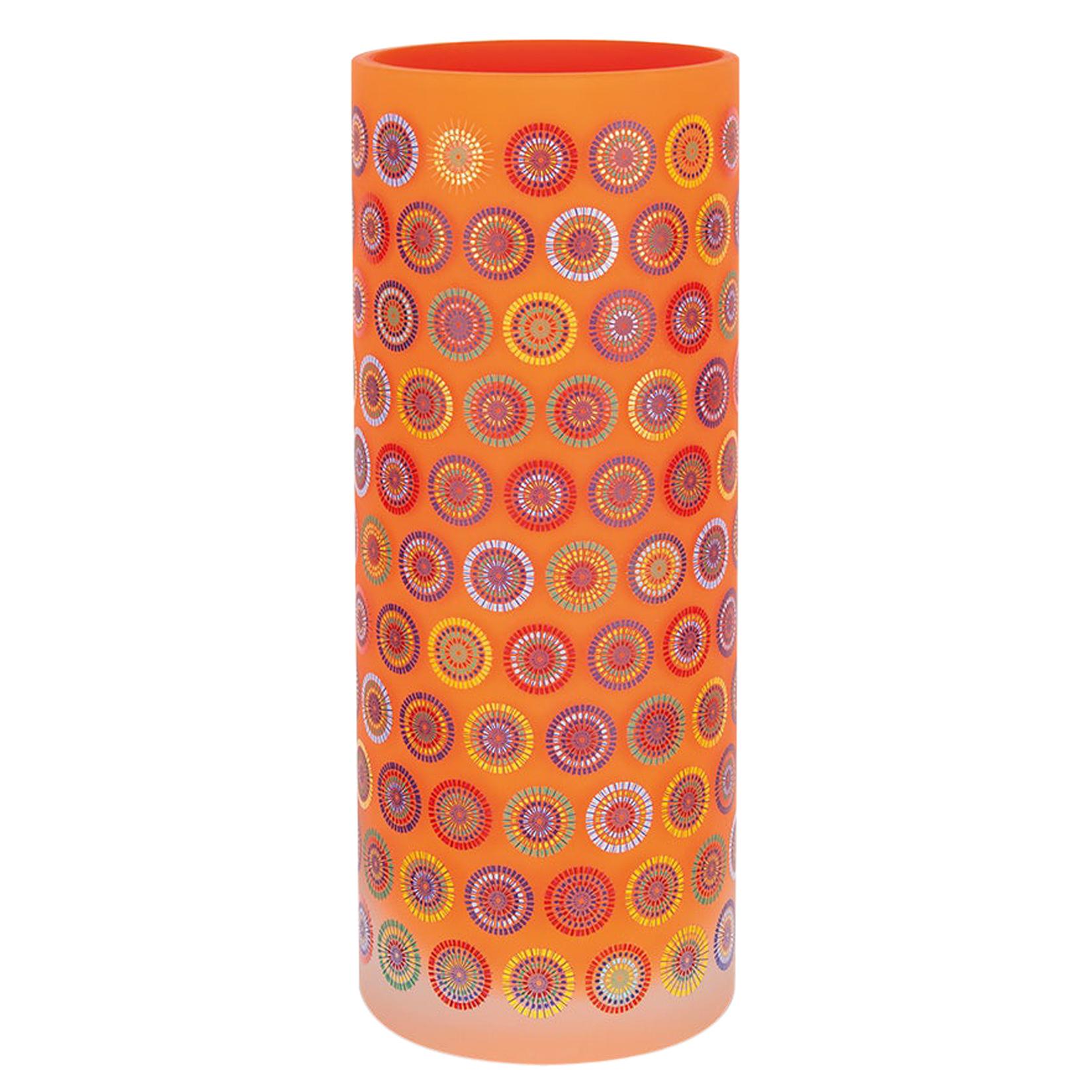 Cylindrical Colored Handmade Italian Glass Vase by Sottsass Associati For Sale