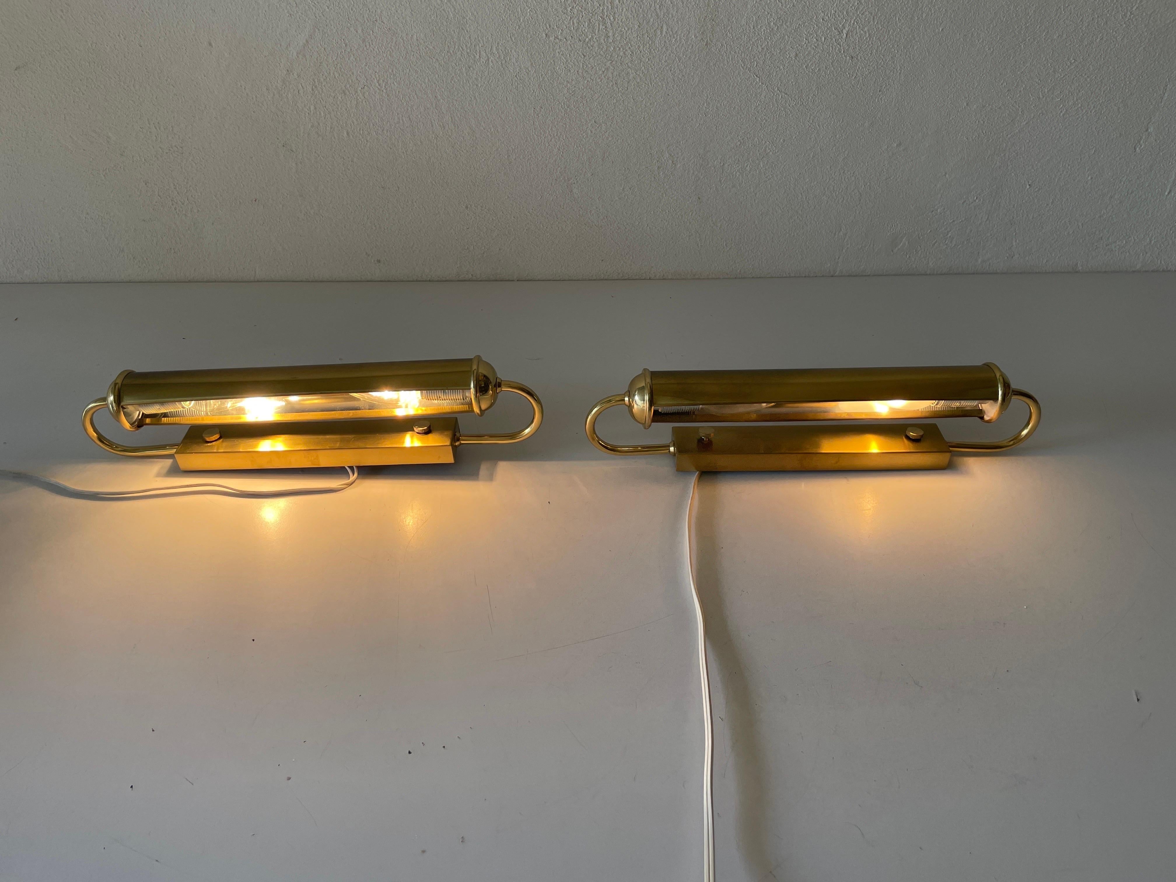Cylindrical Design Art Deco Style Brass Pair of Sconces, 1960s, Germany 8