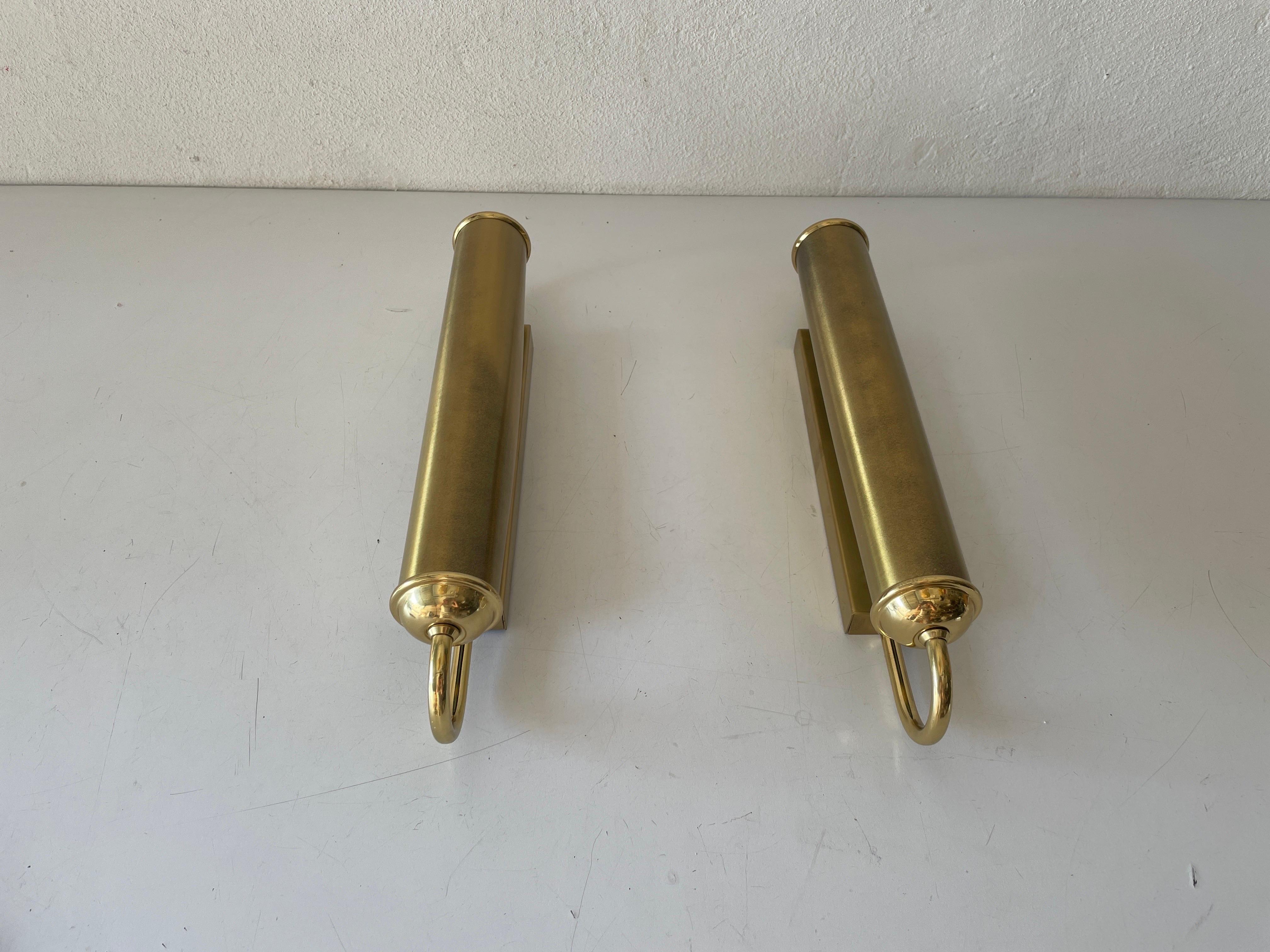 Space Age Cylindrical Design Art Deco Style Brass Pair of Sconces, 1960s, Germany