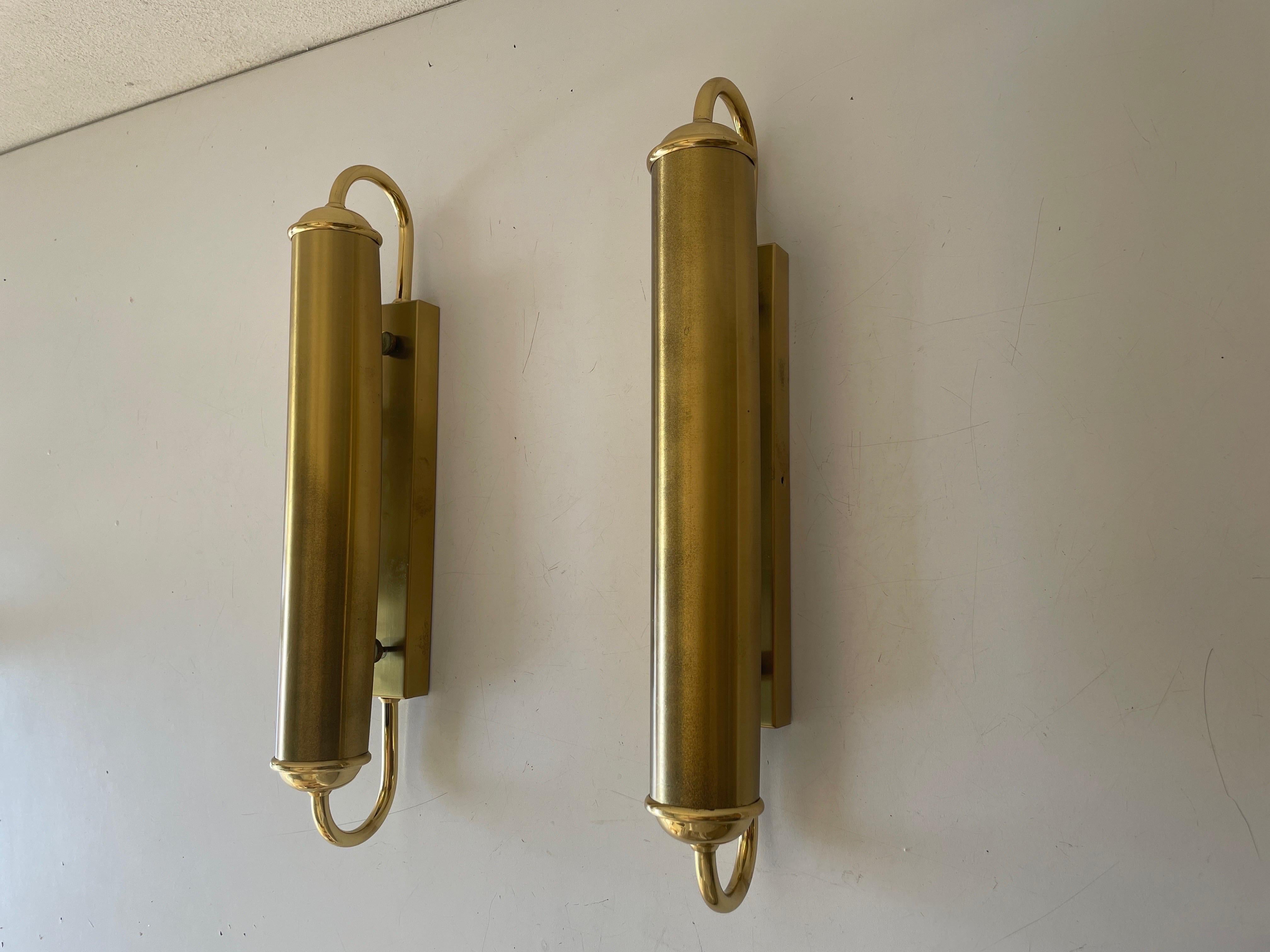 Cylindrical Design Art Deco Style Brass Pair of Sconces, 1960s, Germany In Excellent Condition In Hagenbach, DE