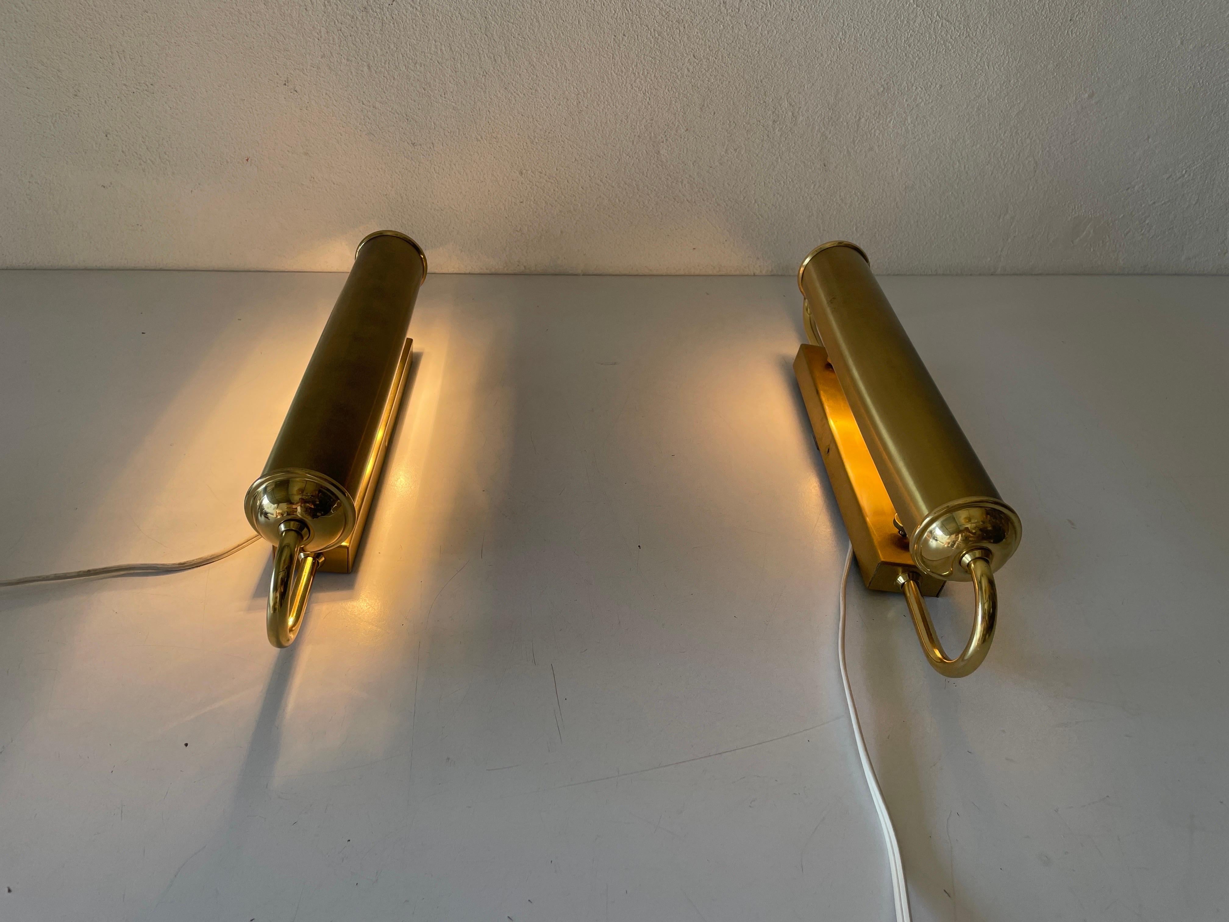 Cylindrical Design Art Deco Style Brass Pair of Sconces, 1960s, Germany 2