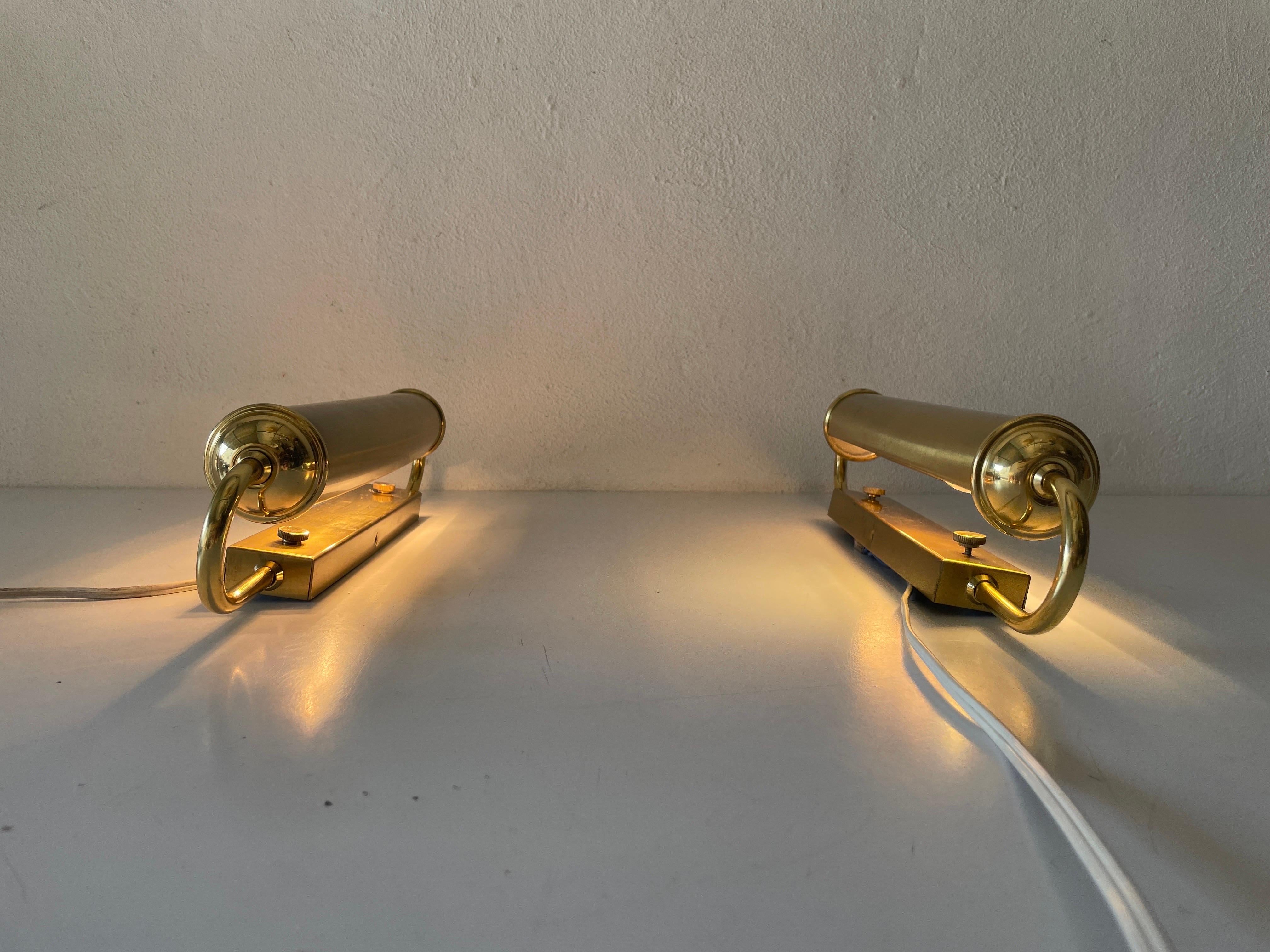 Cylindrical Design Art Deco Style Brass Pair of Sconces, 1960s, Germany 3