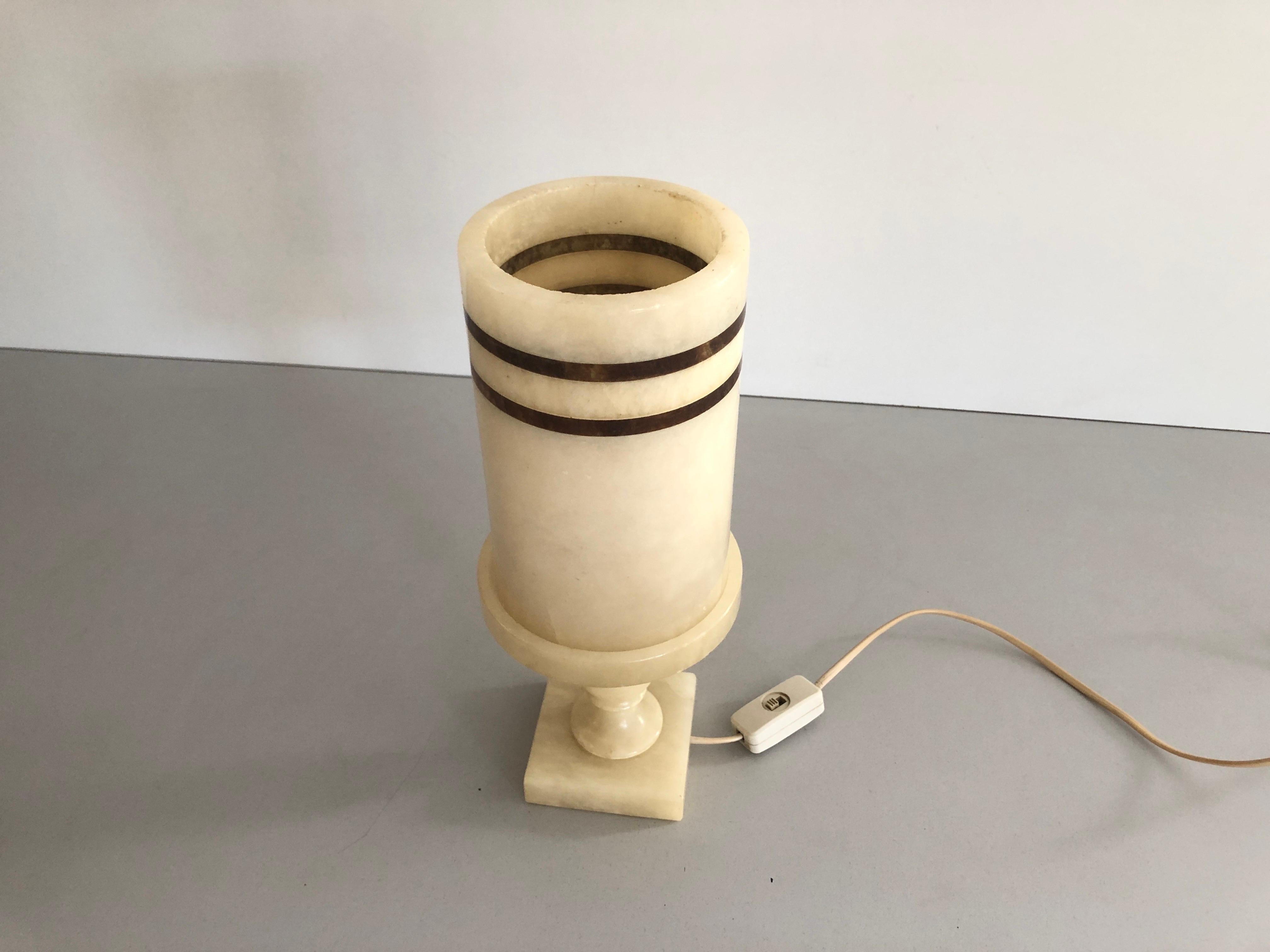Mid-Century Modern Cylindrical Design Heavy Marble Craft Table Lamp, 1960s, Germany For Sale