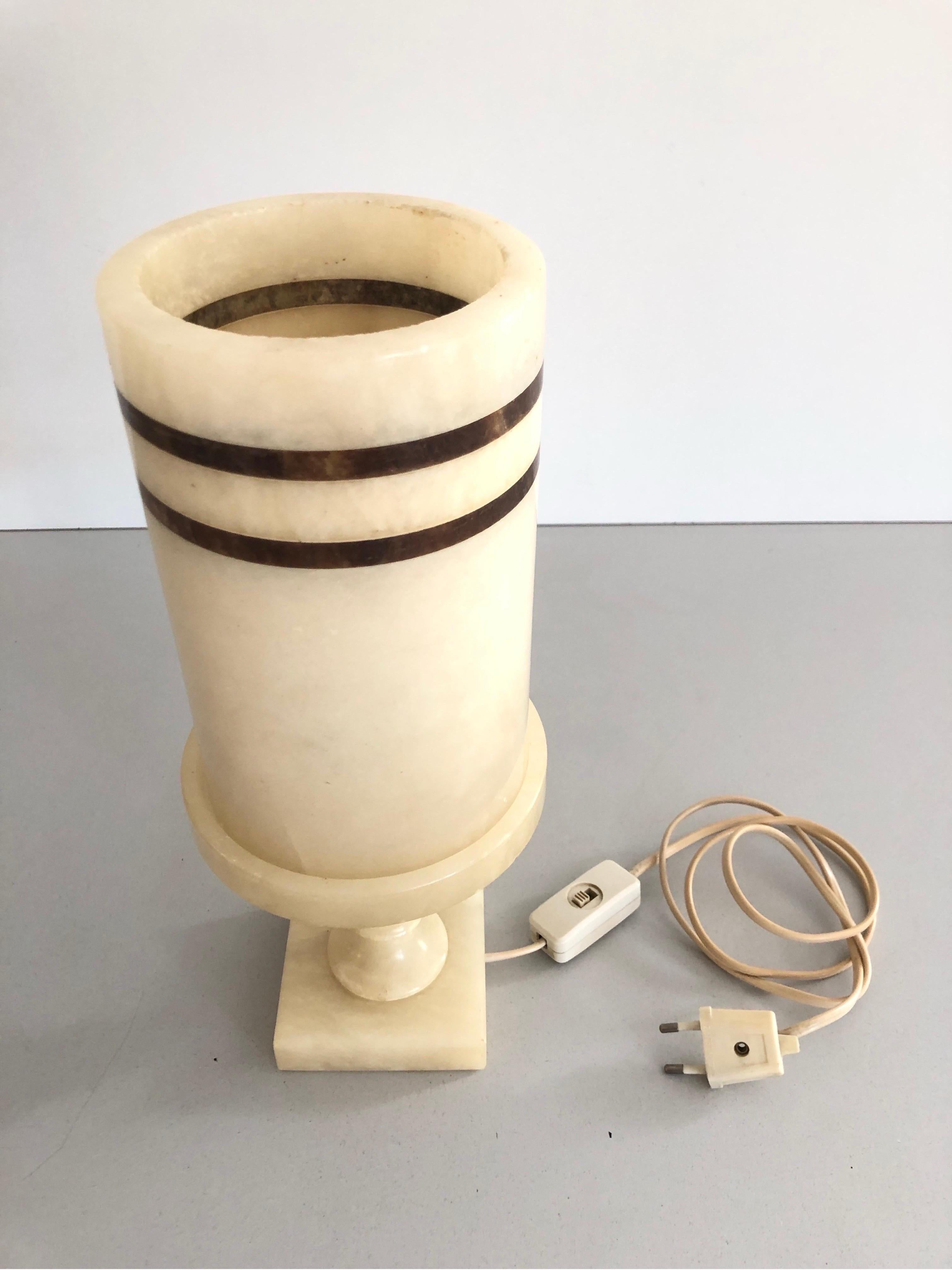 Cylindrical Design Heavy Marble Craft Table Lamp, 1960s, Germany In Excellent Condition For Sale In Hagenbach, DE