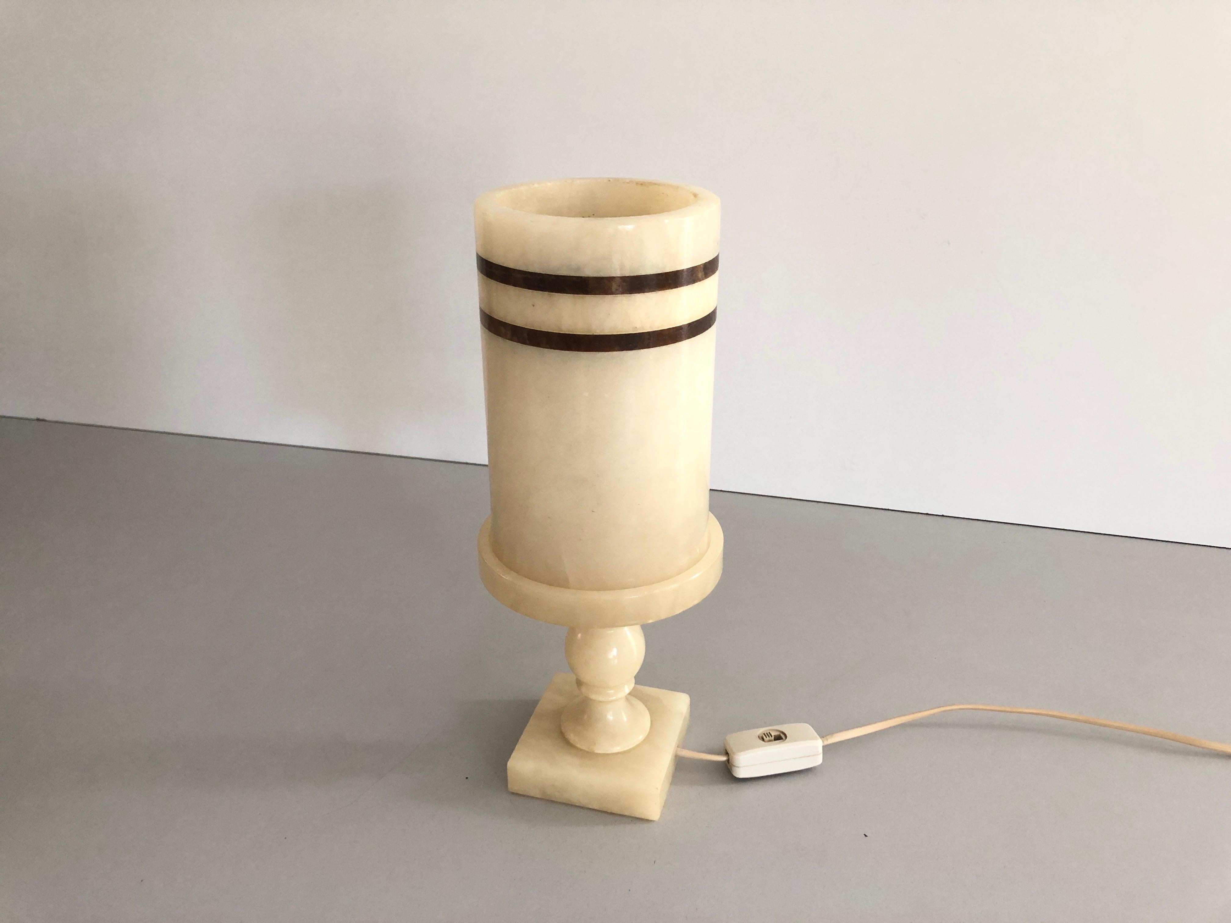 Mid-20th Century Cylindrical Design Heavy Marble Craft Table Lamp, 1960s, Germany For Sale