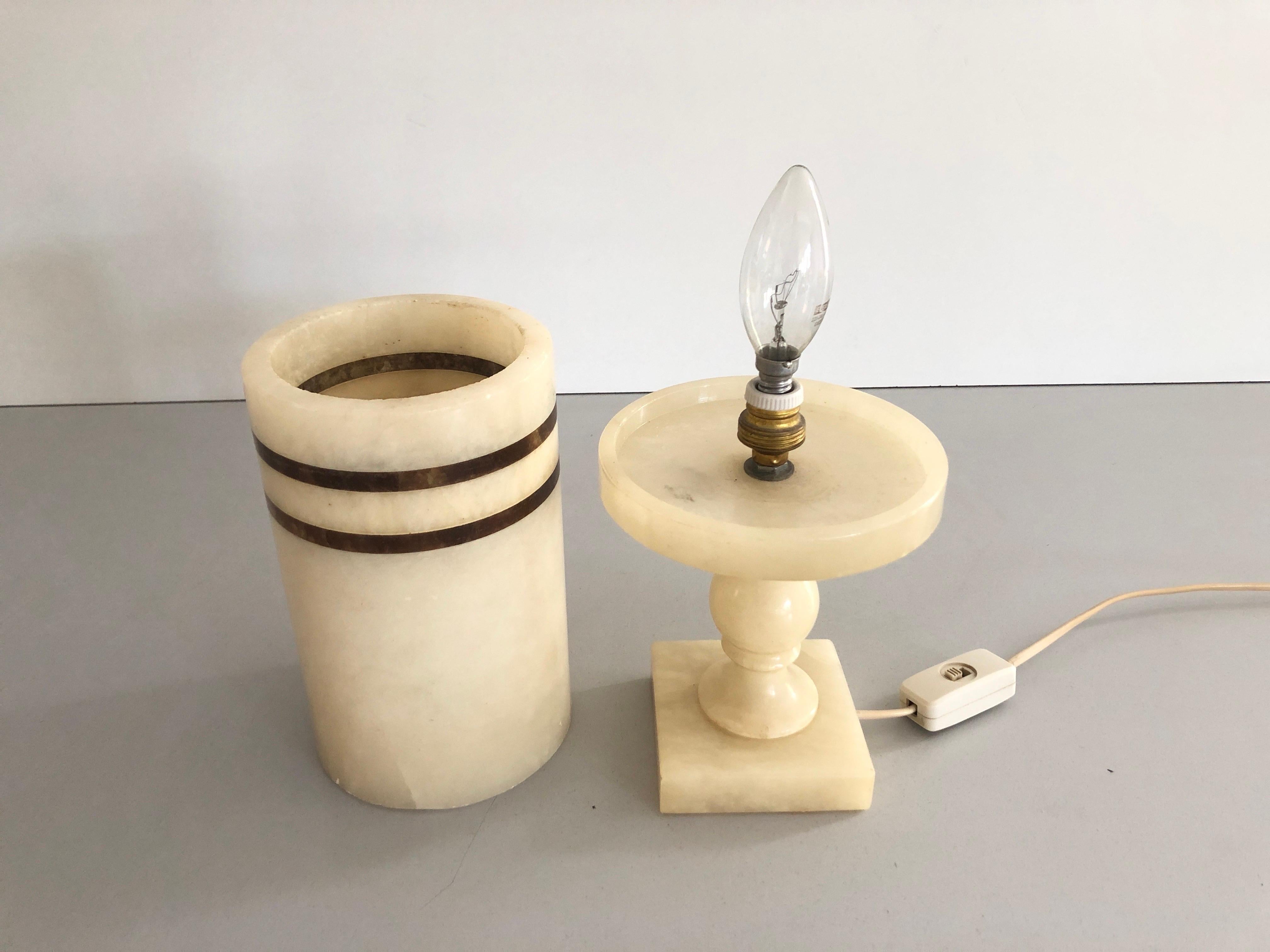 Cylindrical Design Heavy Marble Craft Table Lamp, 1960s, Germany For Sale 1