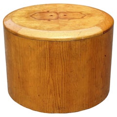  Table cylindrique en bois d'olivier avec plateau en broussin, vers 1970