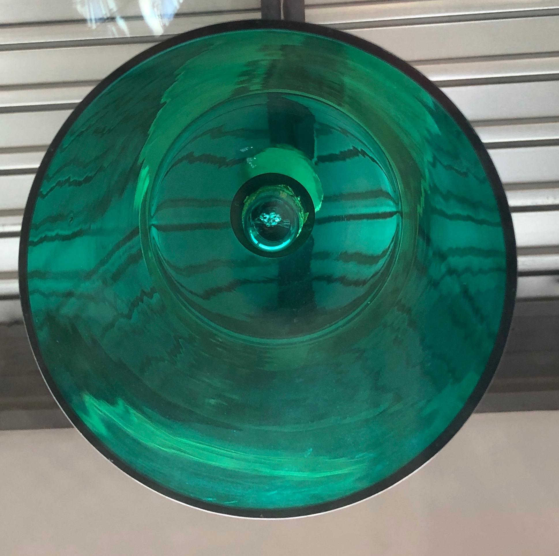 Cylindrical Emerald Green Murano Glass with Brass Accents Pendant / Chandelier For Sale 6