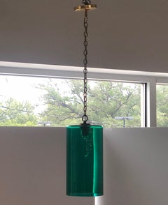 Cylindrical Emerald Green Murano Glass with Brass Accents Pendant / Chandelier