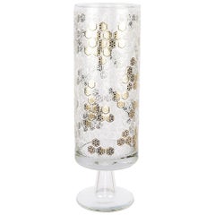 Cylindrical Footed Handmade Italian Glass Vase decorated with 24-Karat Gold
