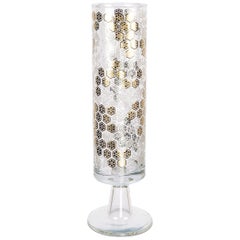 Cylindrical Footed Italian Glass Vase Decorated by Hand with 24-Karat Gold