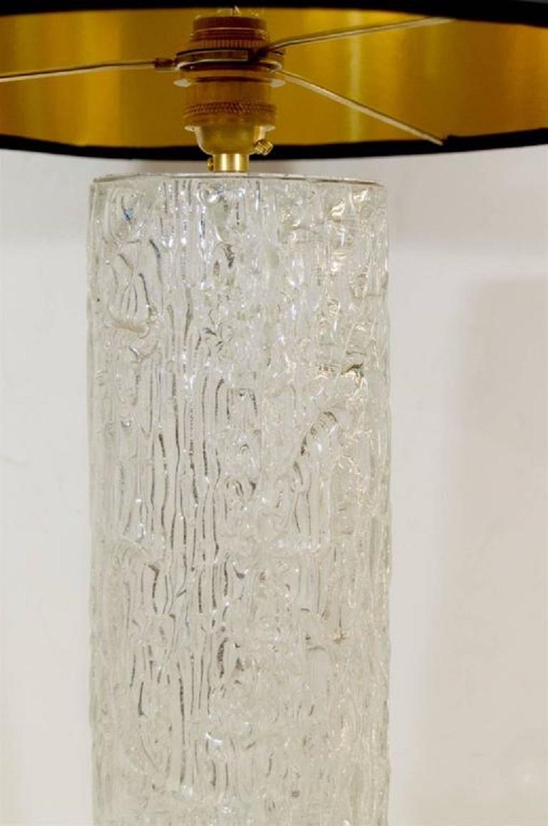 Enameled Cylindrical Glass Table Lamp with Interior Lighting For Sale