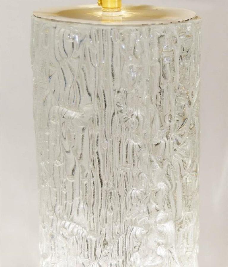 Zylindrische Glas-Tischlampe mit Innenbeleuchtung (Mitte des 20. Jahrhunderts) im Angebot