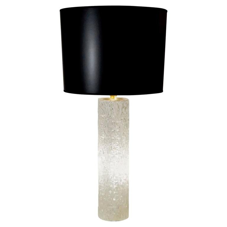 Cylindrical Glass Table Lamp with Interior Lighting For Sale