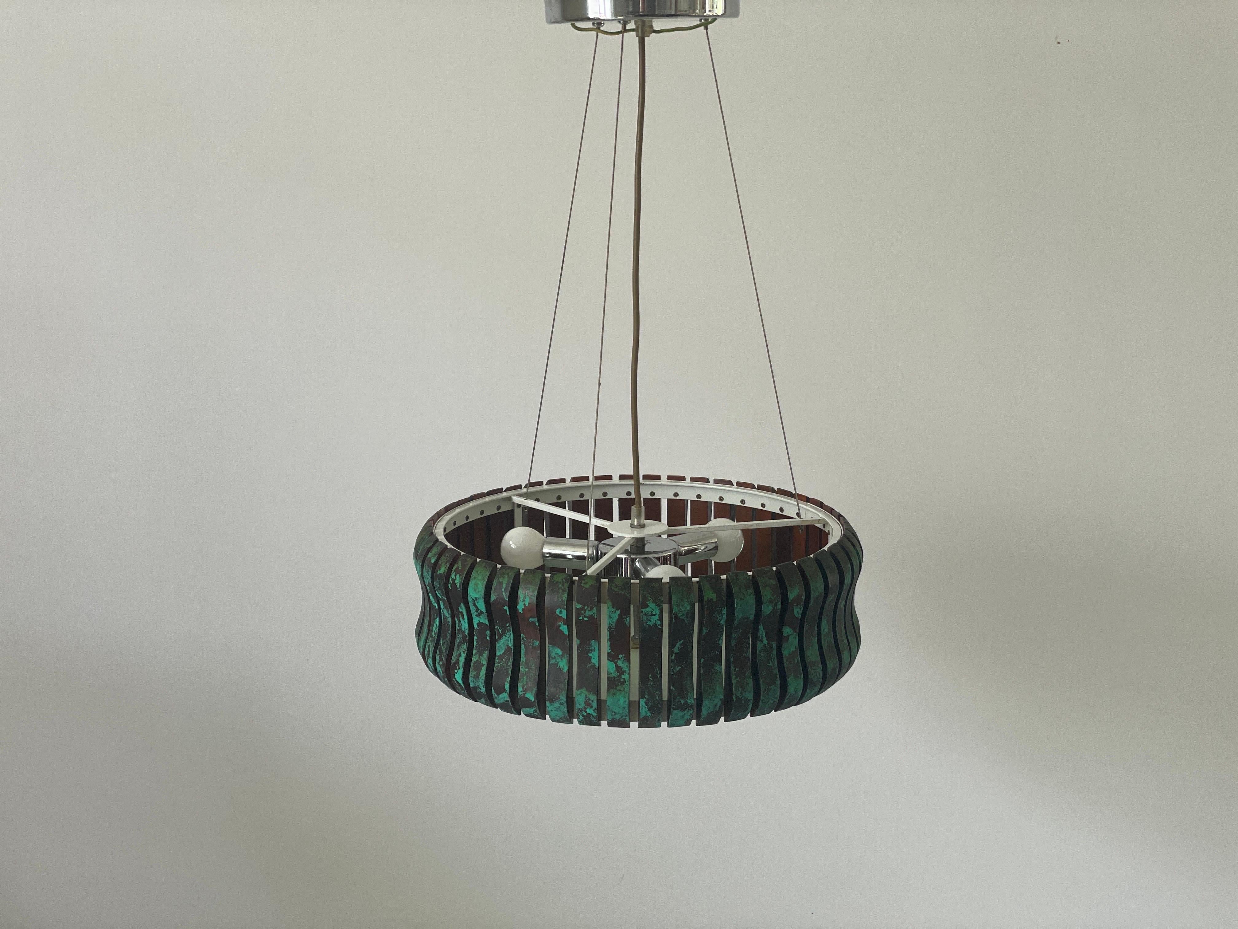 Lampada a sospensione cilindrica a 3 prese in metallo verde e nero, anni '70, Germania in vendita 3