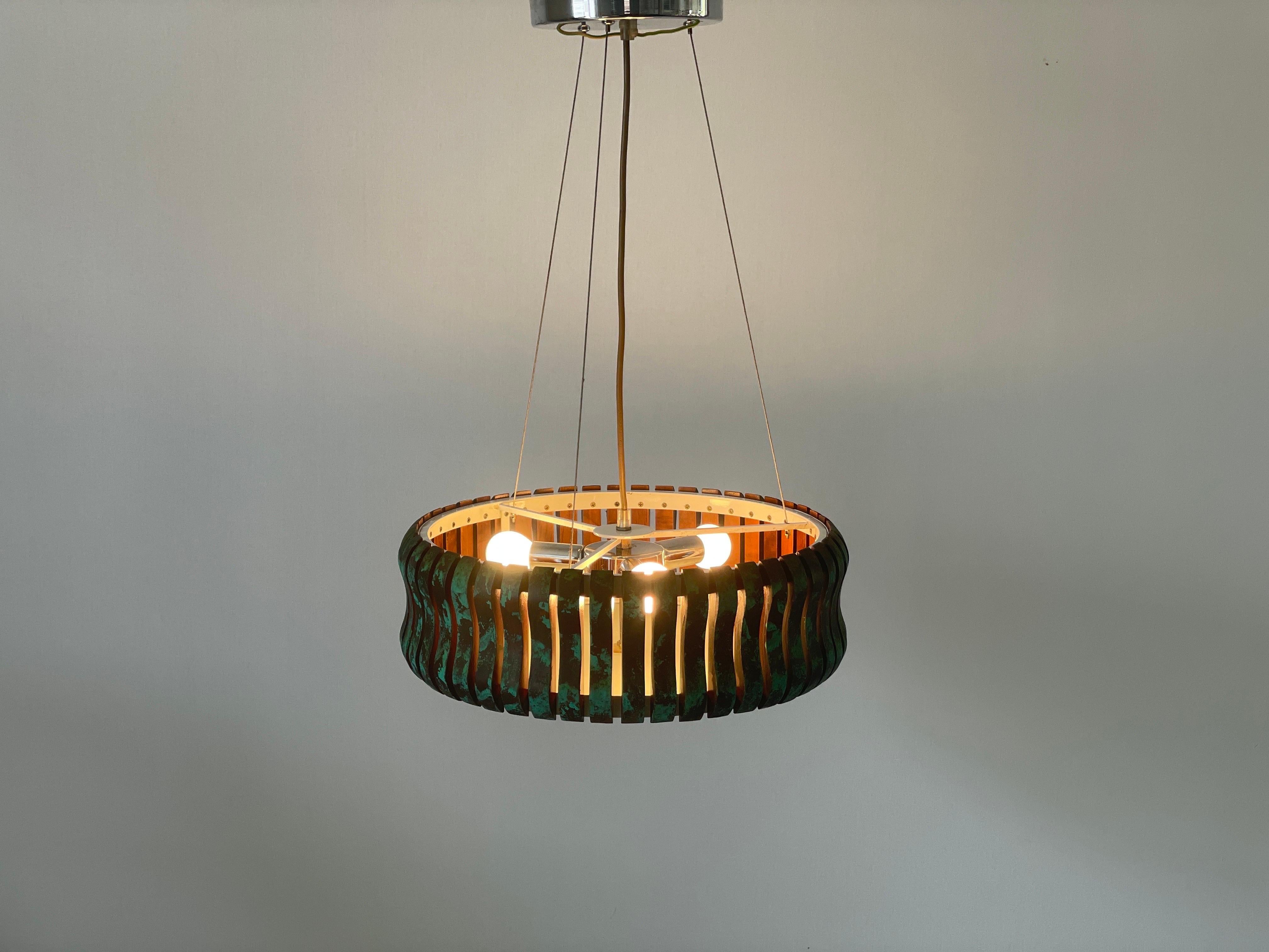 Lampada a sospensione cilindrica a 3 prese in metallo verde e nero, anni '70, Germania in vendita 5