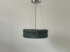 Cylindrical Green and Black Metal 3-socket Pendant Lamp, 1970s, Germany