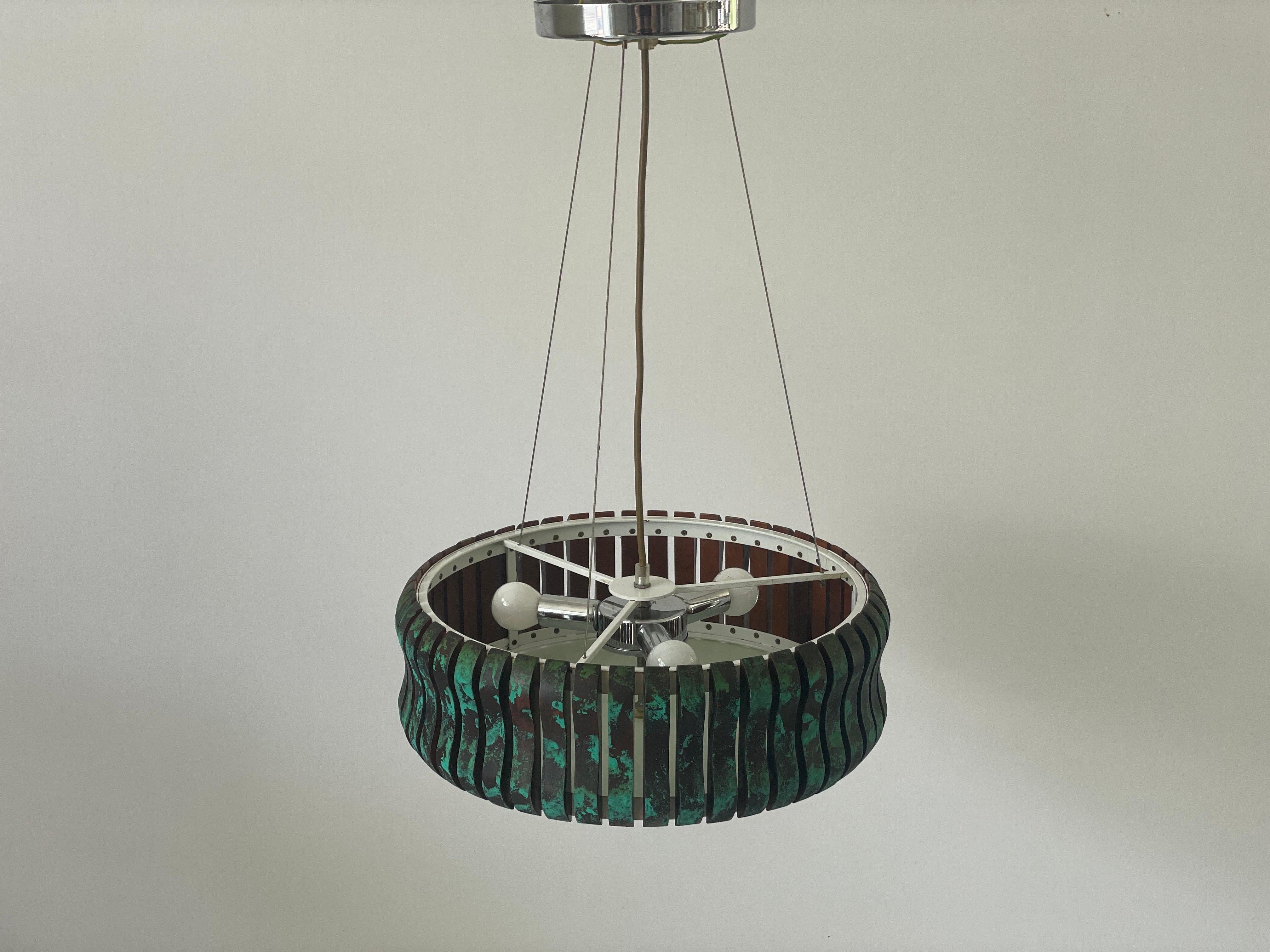 Metallo Lampada a sospensione cilindrica a 3 prese in metallo verde e nero, anni '70, Germania in vendita