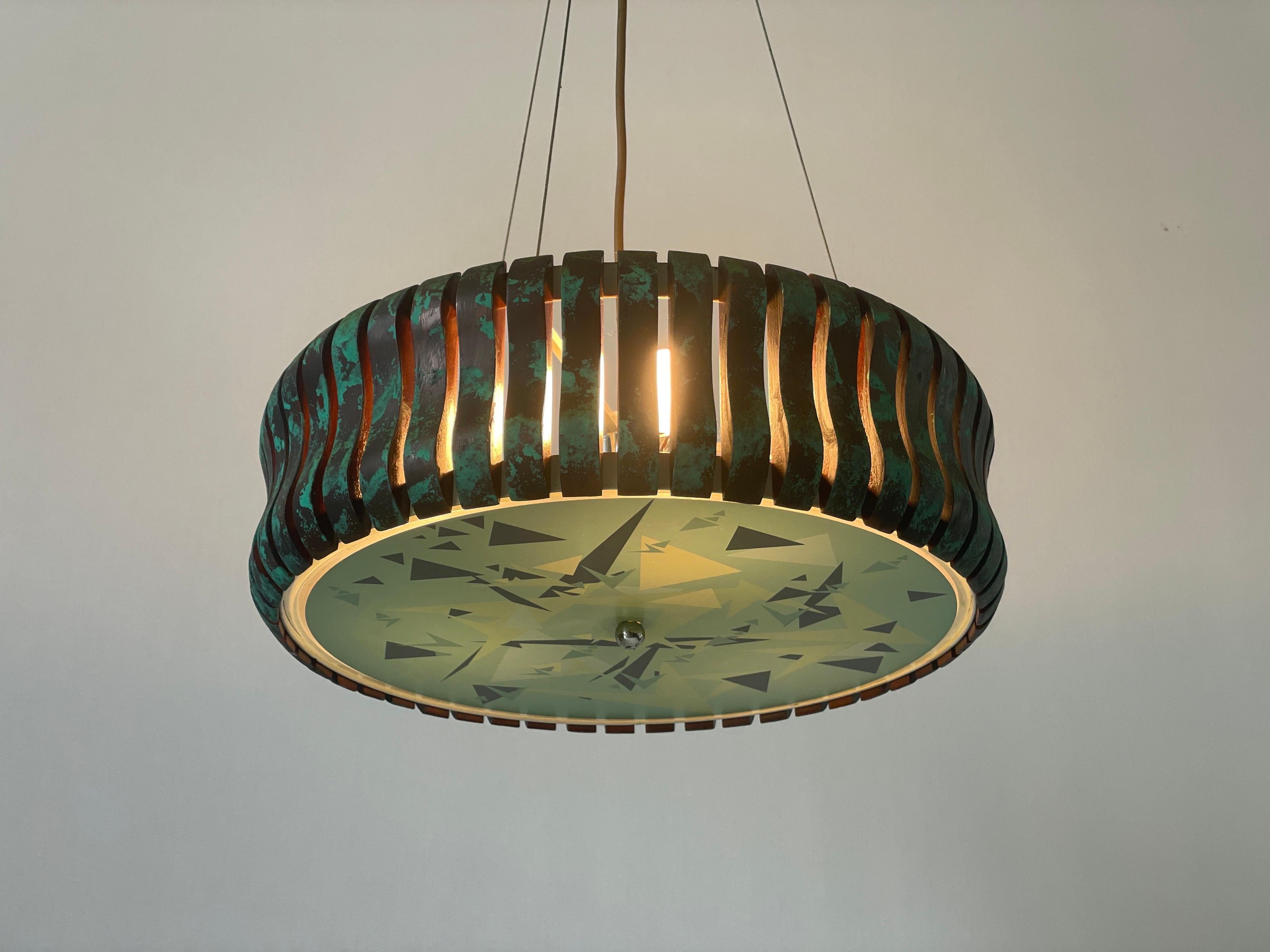 Lampada a sospensione cilindrica a 3 prese in metallo verde e nero, anni '70, Germania in vendita 2