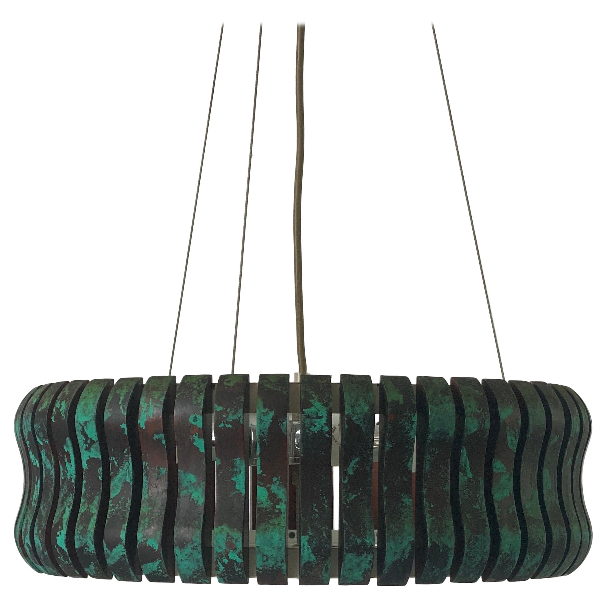 Lampada a sospensione cilindrica a 3 prese in metallo verde e nero, anni '70, Germania in vendita