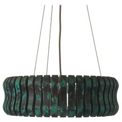 Lampada a sospensione cilindrica a 3 prese in metallo verde e nero, anni '70, Germania